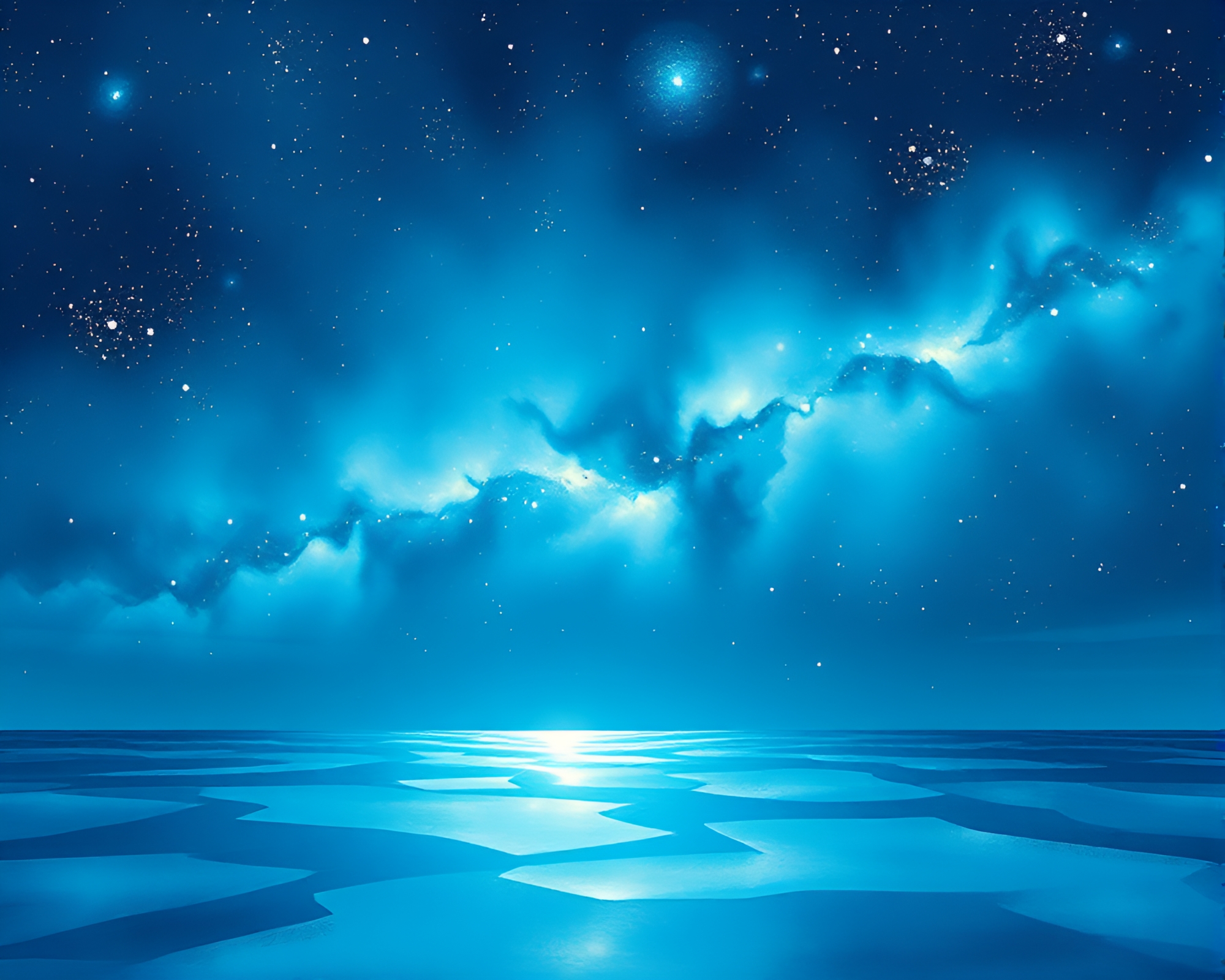 Celestial Nebula Prism Refraction in Ocean-Blue Palette – free AI stock image