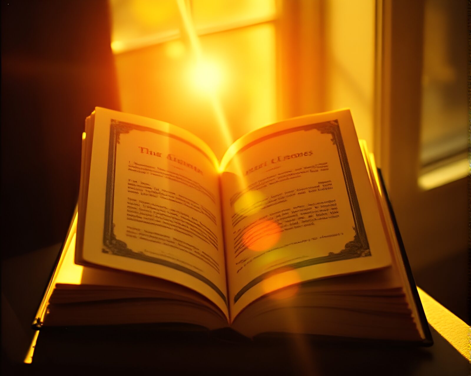 Glowing book with magical aura and lens flare effects