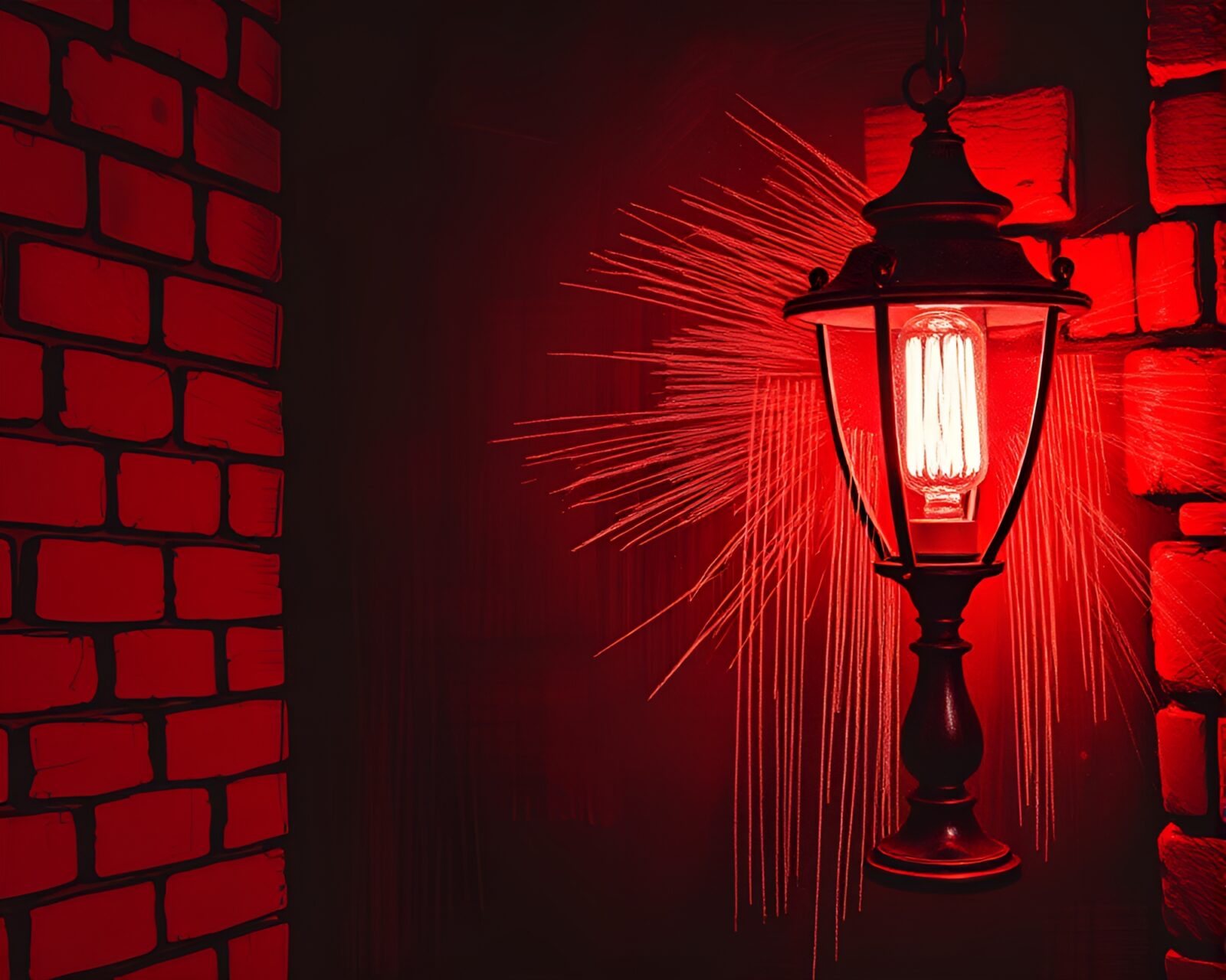 Abstract chalk drawings illuminated by a vintage lamp
