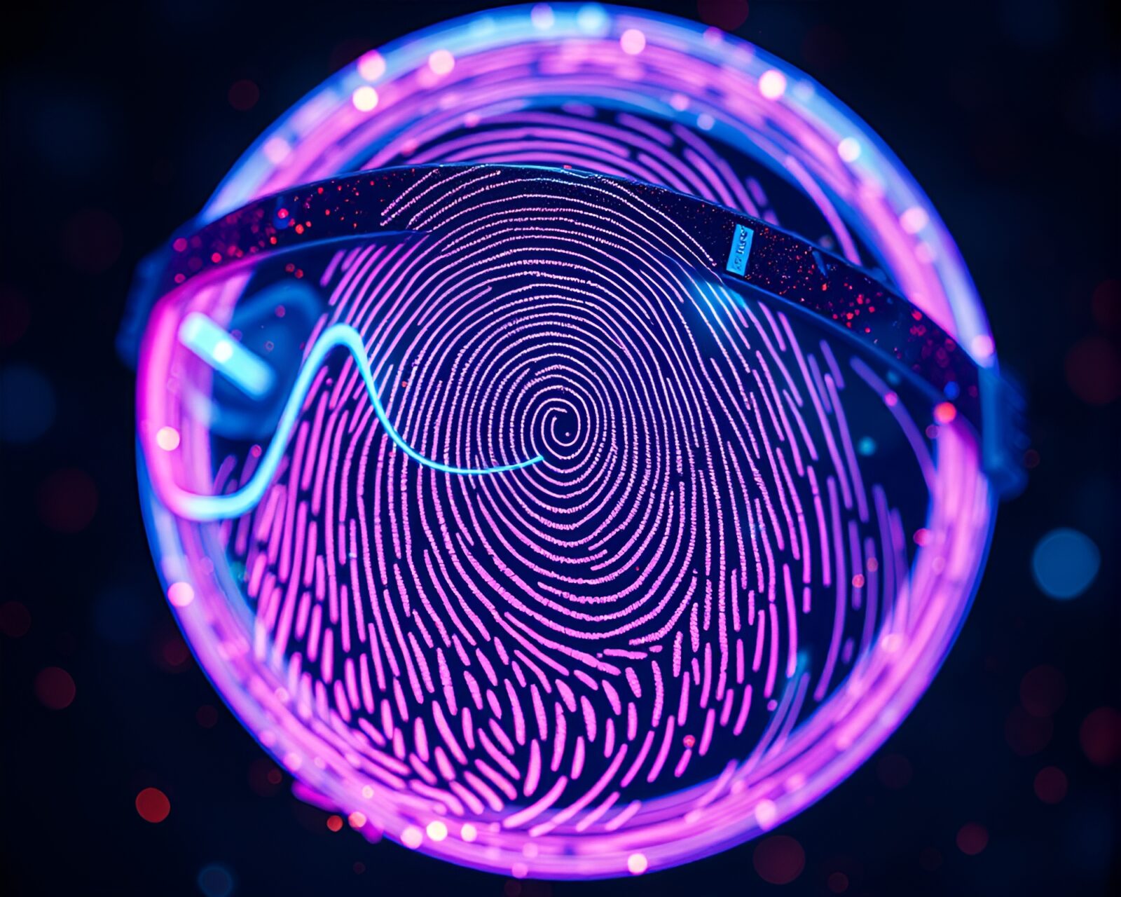 Intricate fingerprint swirls in twilight with AR glasses