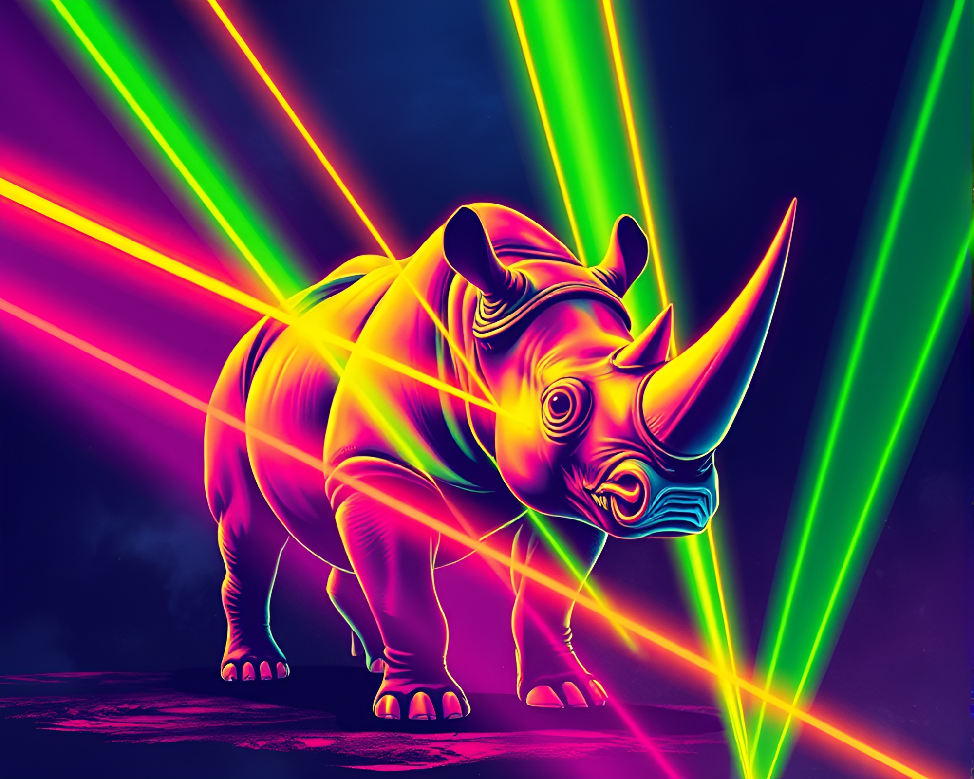 Neon Rhinoceros with Laser Beam Eyes – free AI stock image