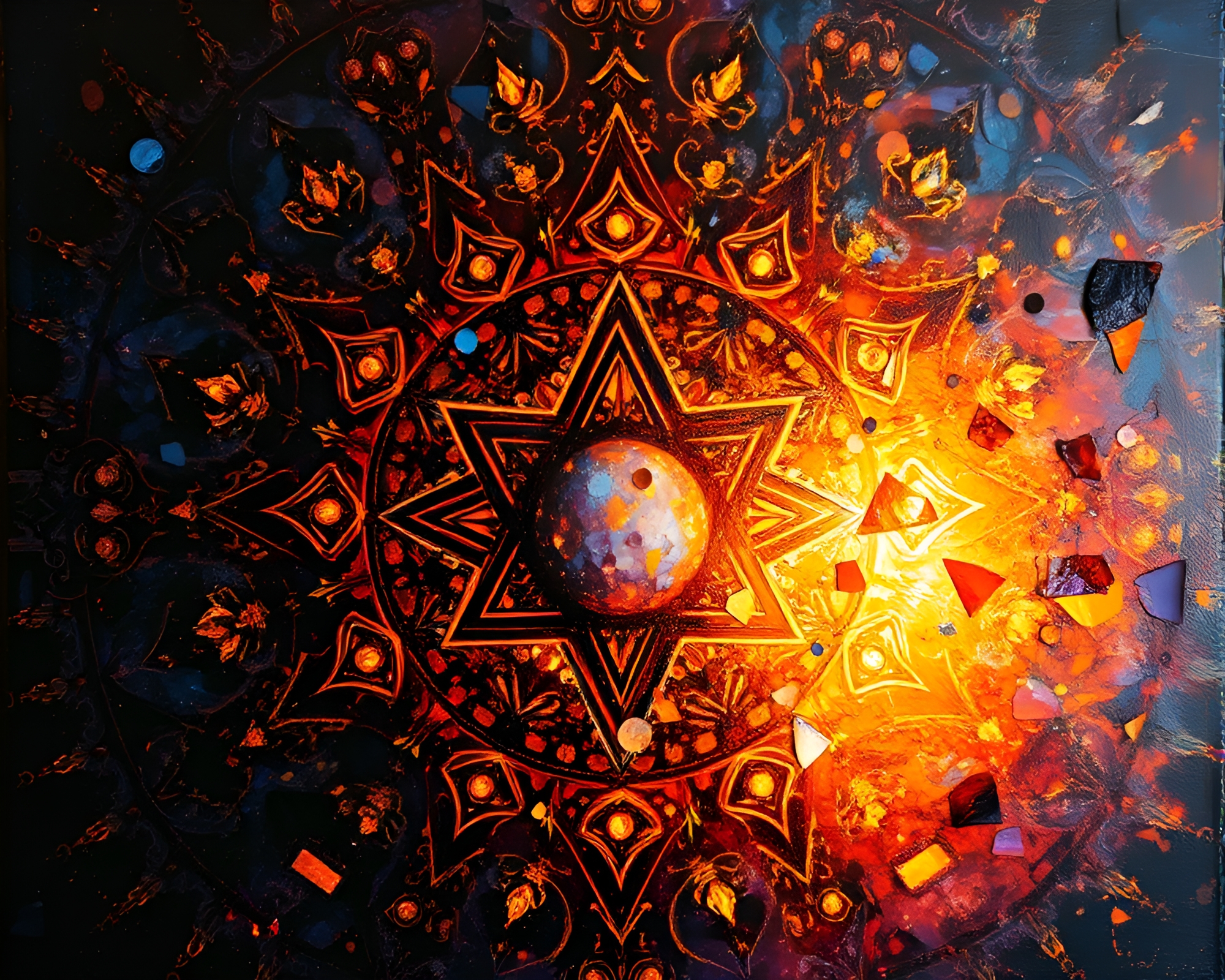 Esoteric Sigils in Golden Hour Kaleidoscope Art – free AI stock image