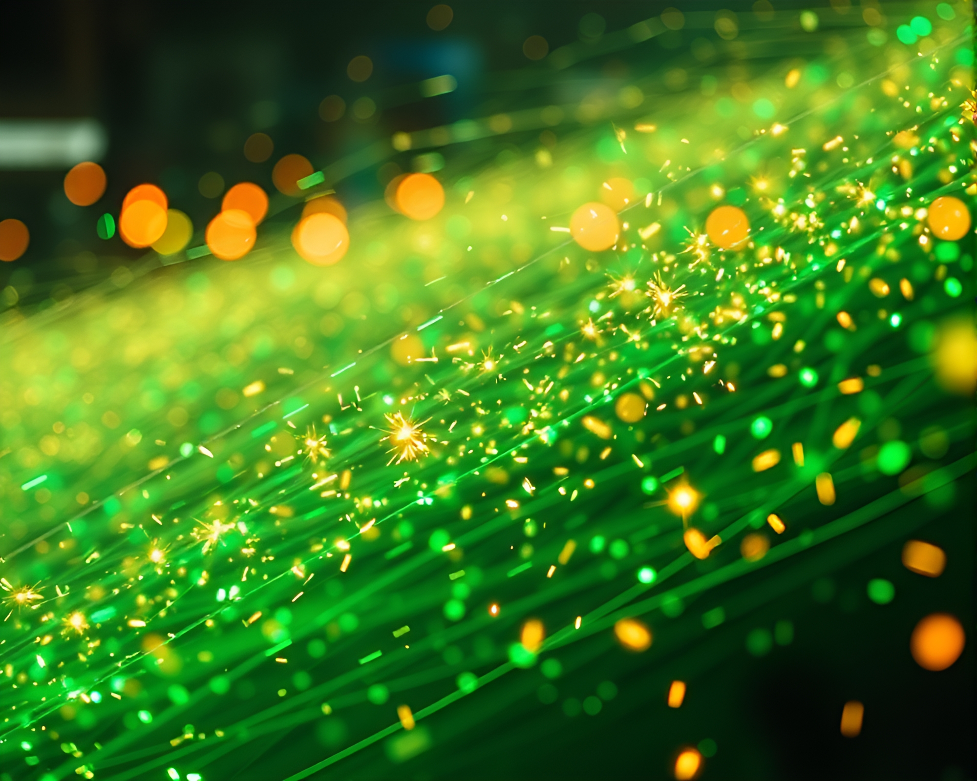 Dystopian Emerald Nanobot Swarm with Sparkler Trails – free AI stock image