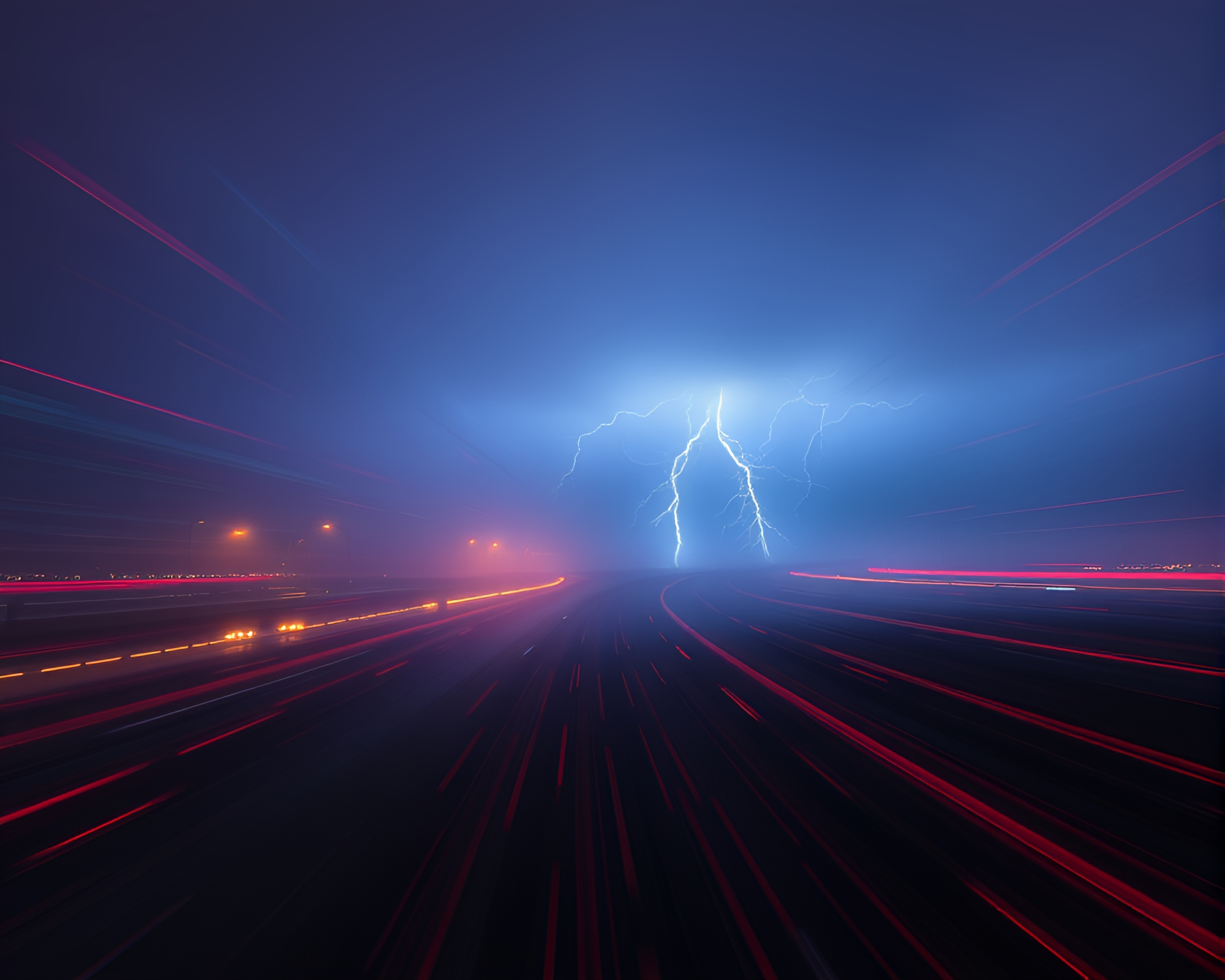 Retro Wave Grid Zoom Burst at Dawn Mist – free AI stock image