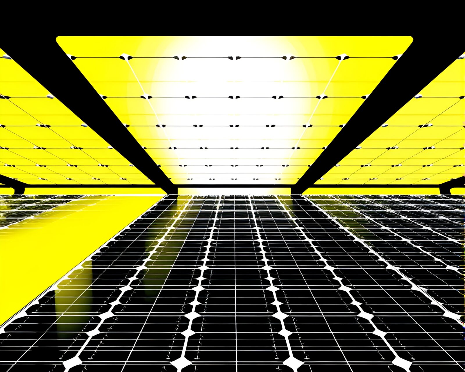 Abstract op art design of monochrome yellow solar panel array