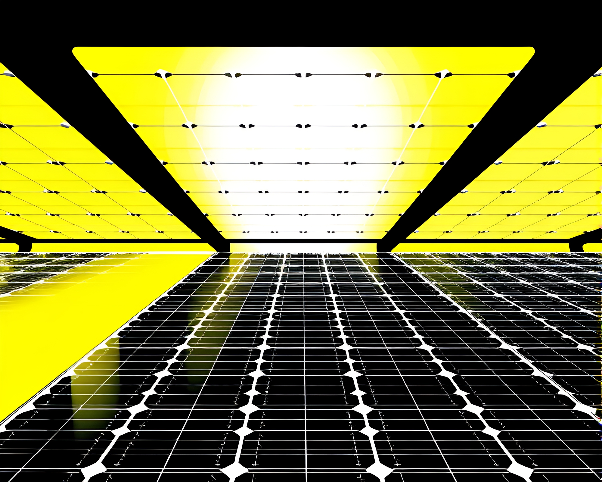 Solar Op Art: Monochrome Yellow Power Array – free AI stock image