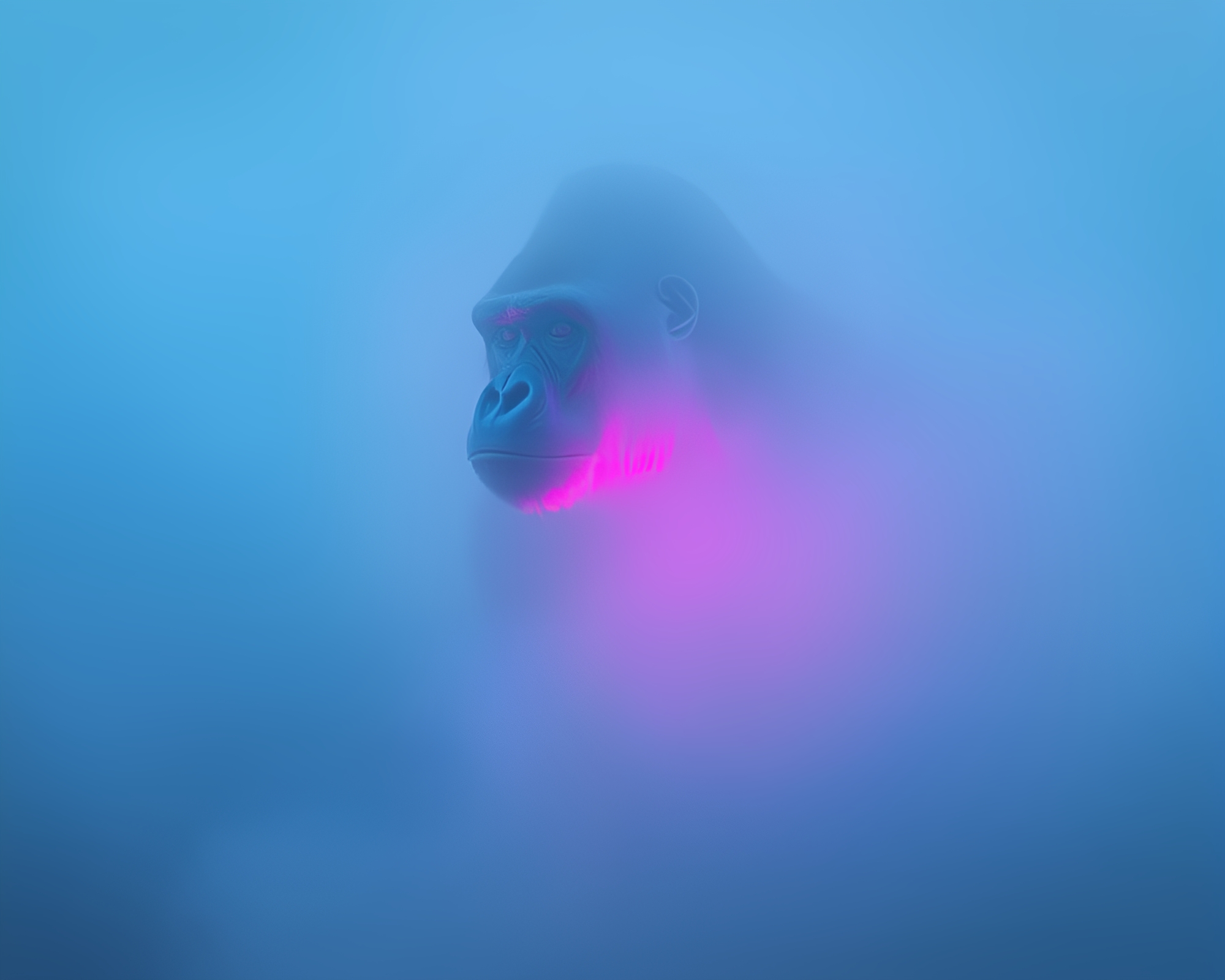 Gorilla King in Neon Foggy Jungle – free AI stock image