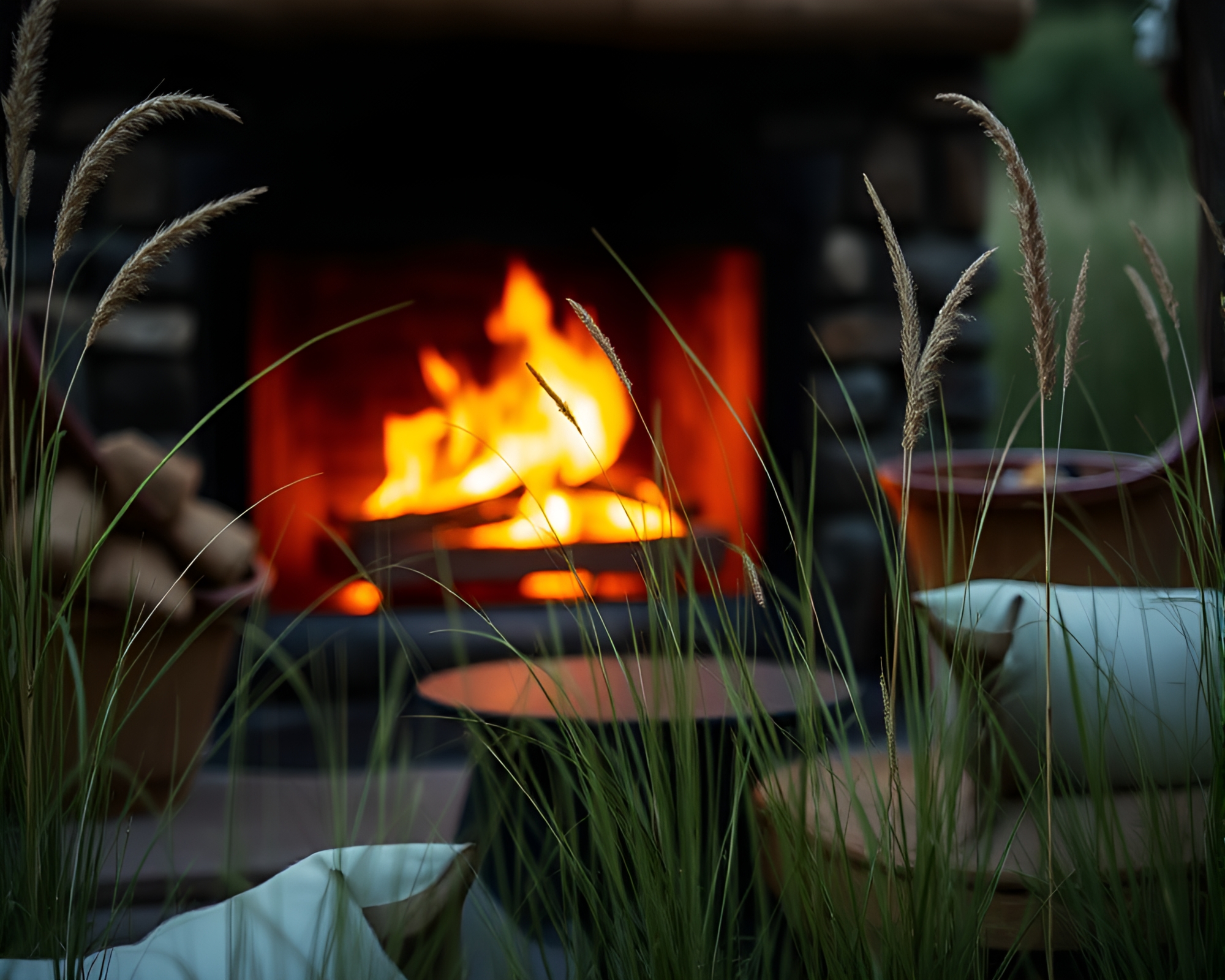 Savannah Grasslands Pan Motion Blur Retrowave Fireplace – free AI stock image