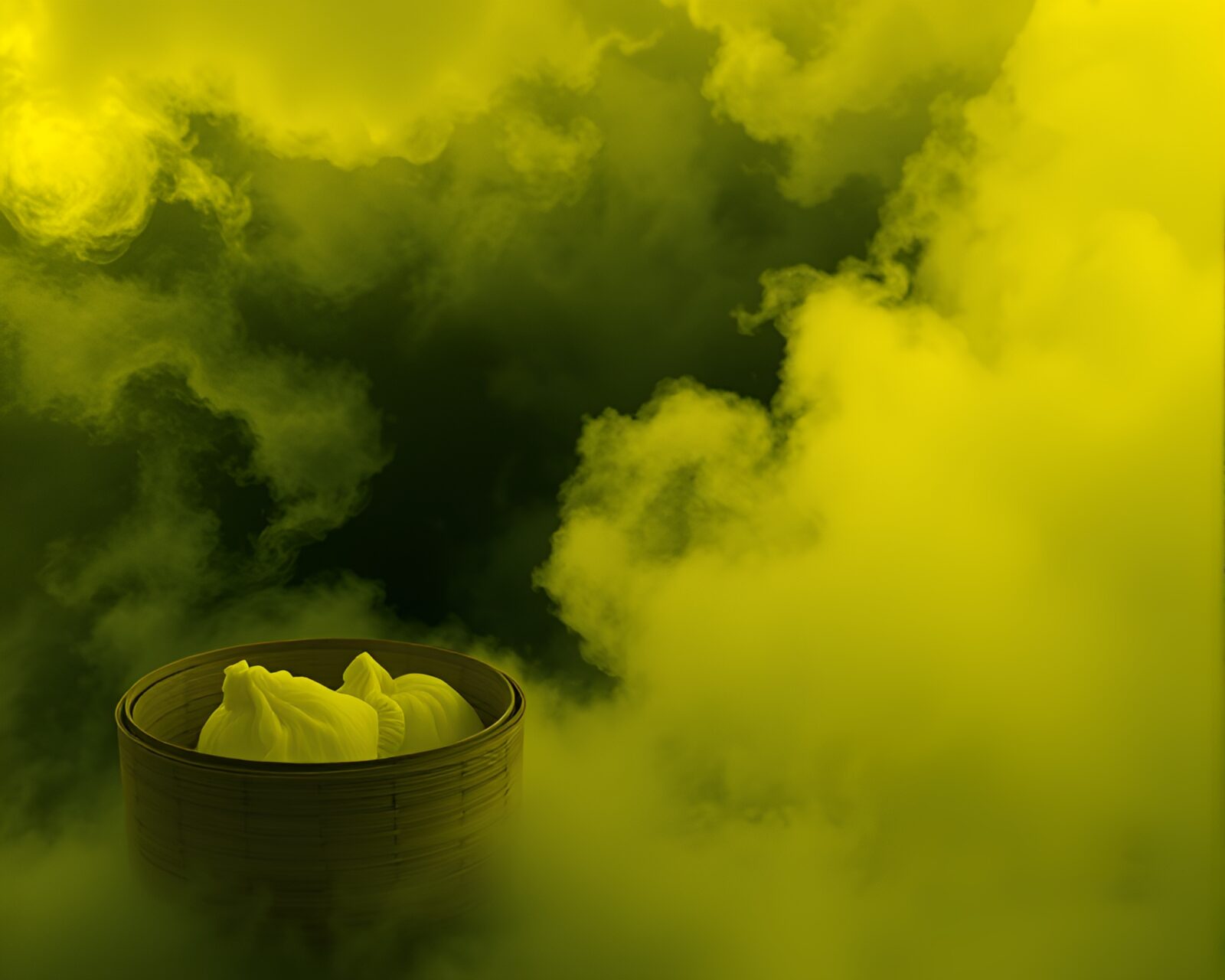 Thermal imaging of dim sum basket amidst cloudy haze