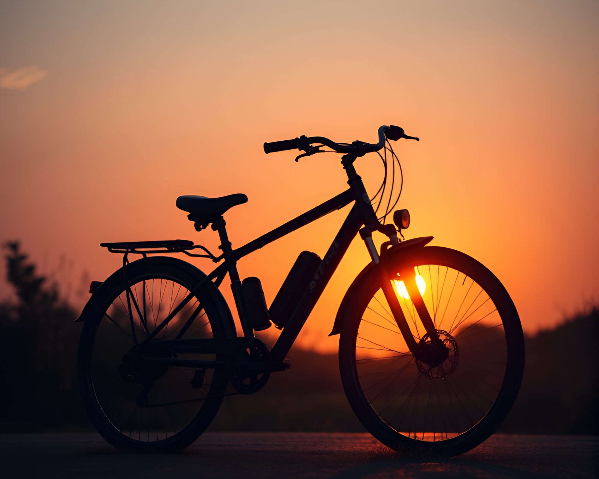 Silhouetted Solar-Powered Bike at Golden Hour Dusk – free AI stock image
