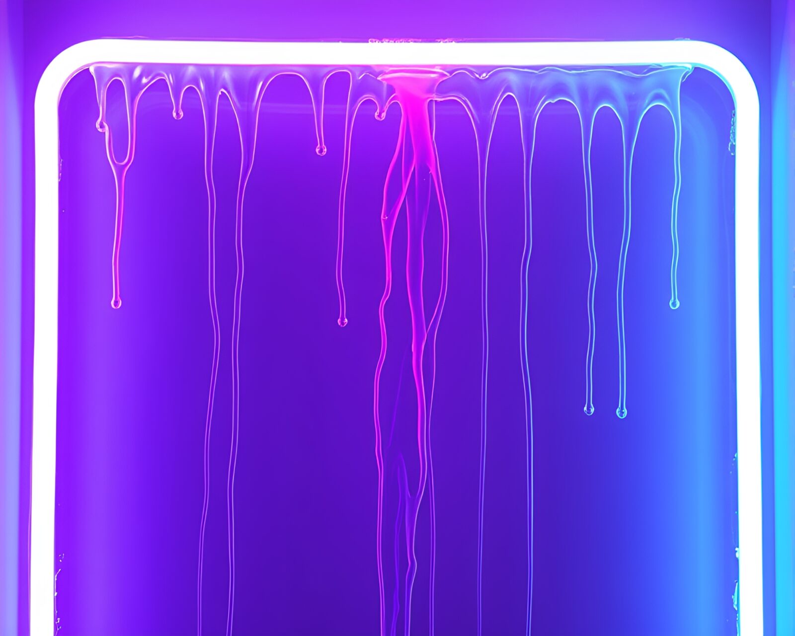 Vibrant neon tubes illuminating underwater world with dripped paint
