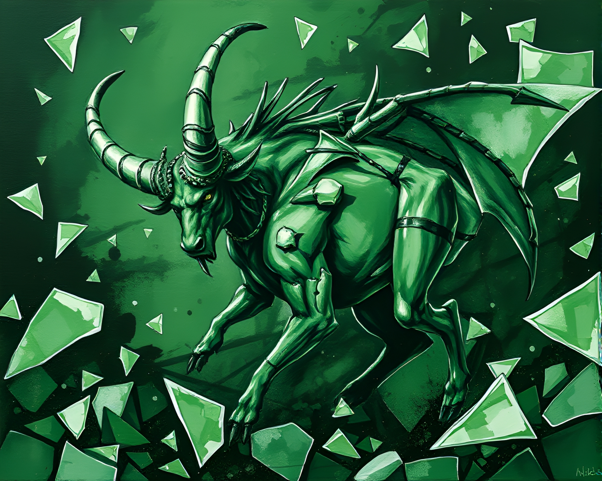 Minotaur Emerging Through Gouache Glass Shards – free AI stock image