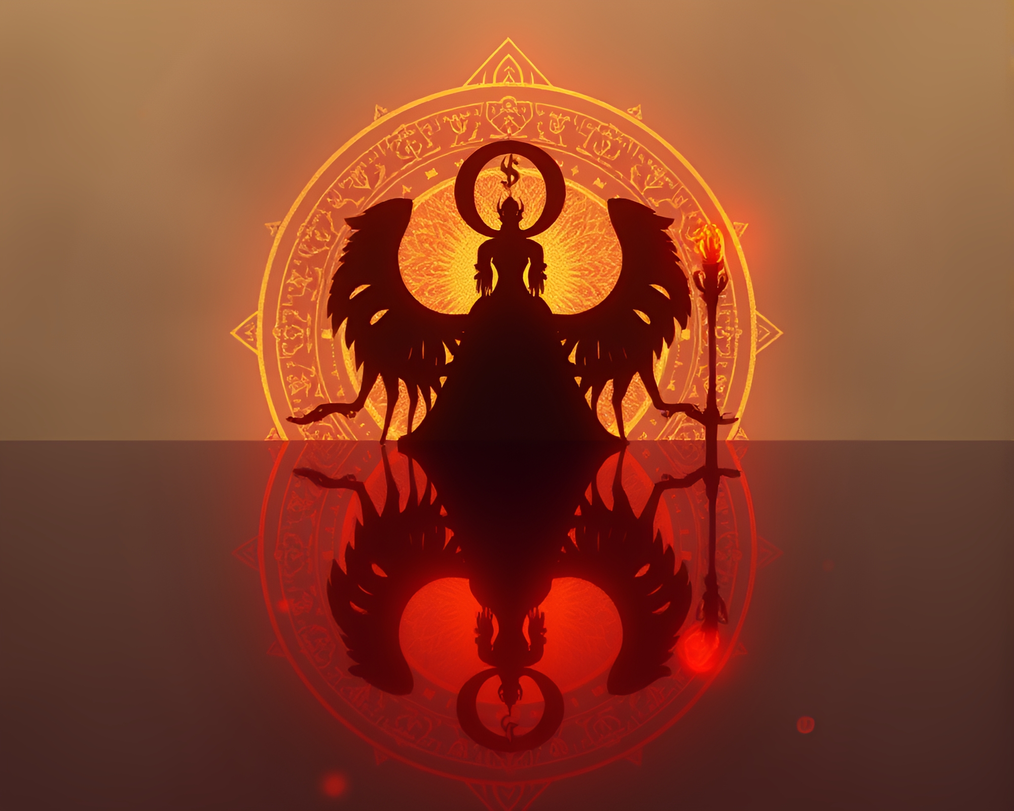 Mystical Alchemical Reflection Silhouette with Light Leaks – free AI stock image