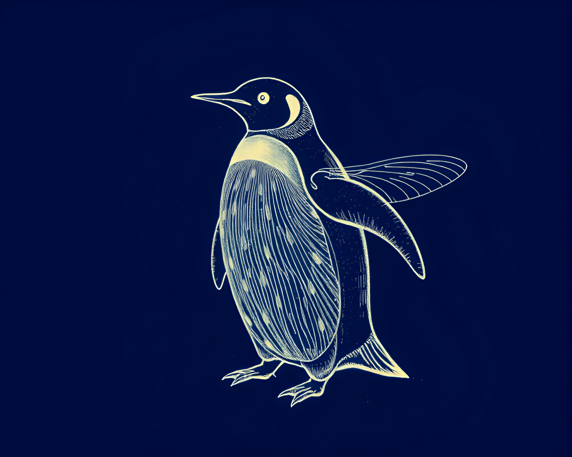 Penguin Blueprint Illuminated by Firefly Light – free AI stock image