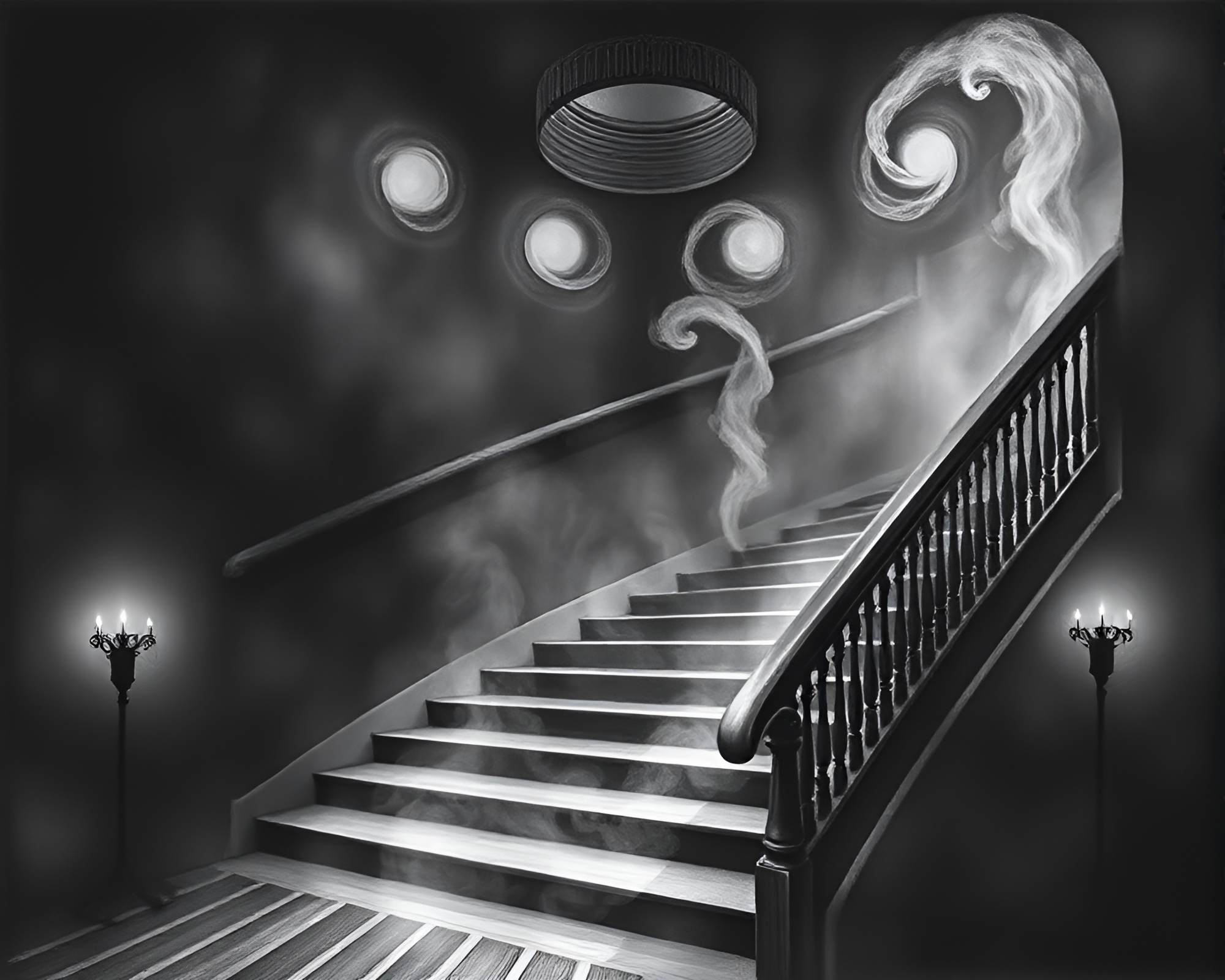 Surreal Smoke Rings Ascend in Strobe-Lit Escher Landscape – free AI stock image