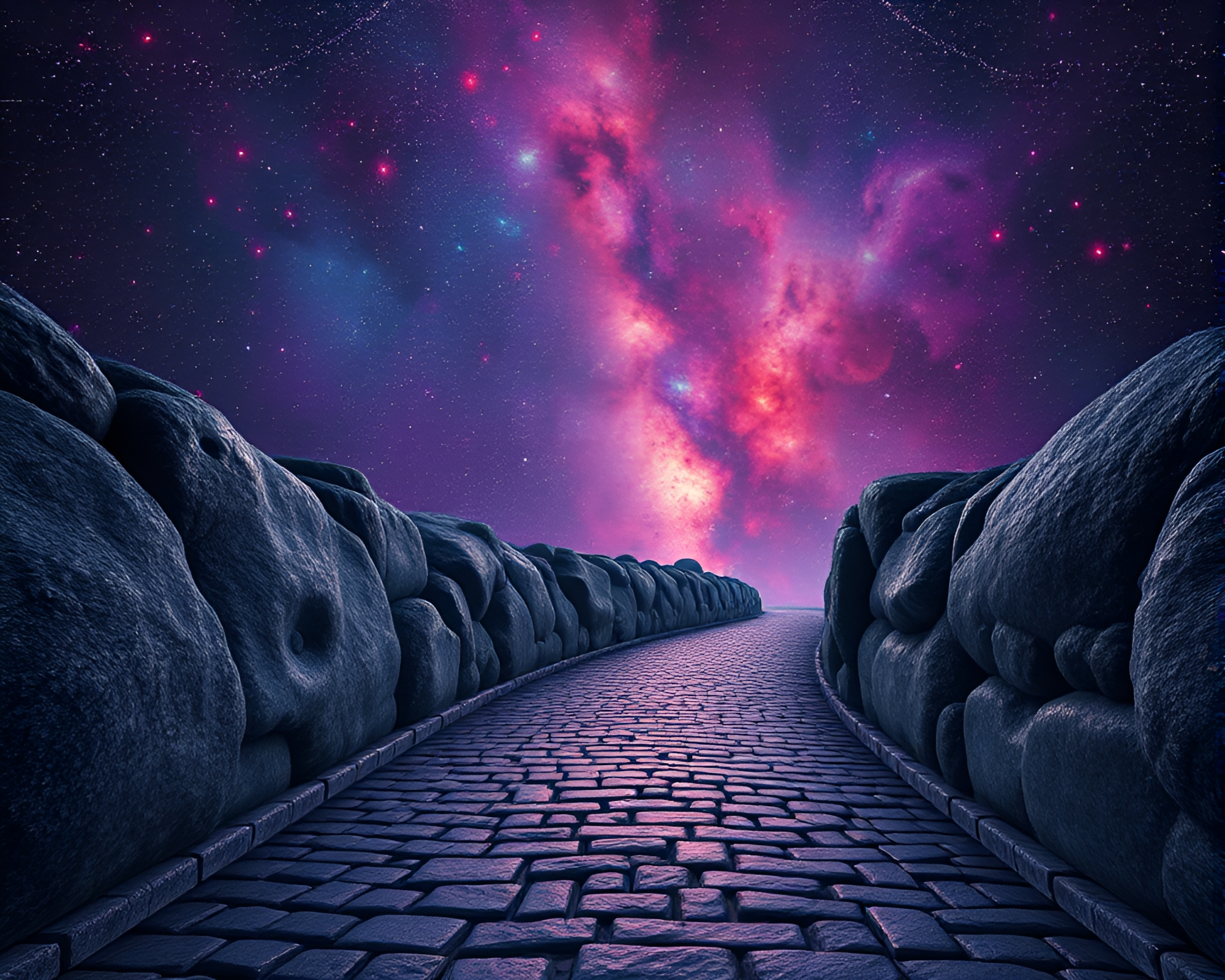 Ethereal Mind Palace Cobblestone Path 3D Scene – free AI stock image