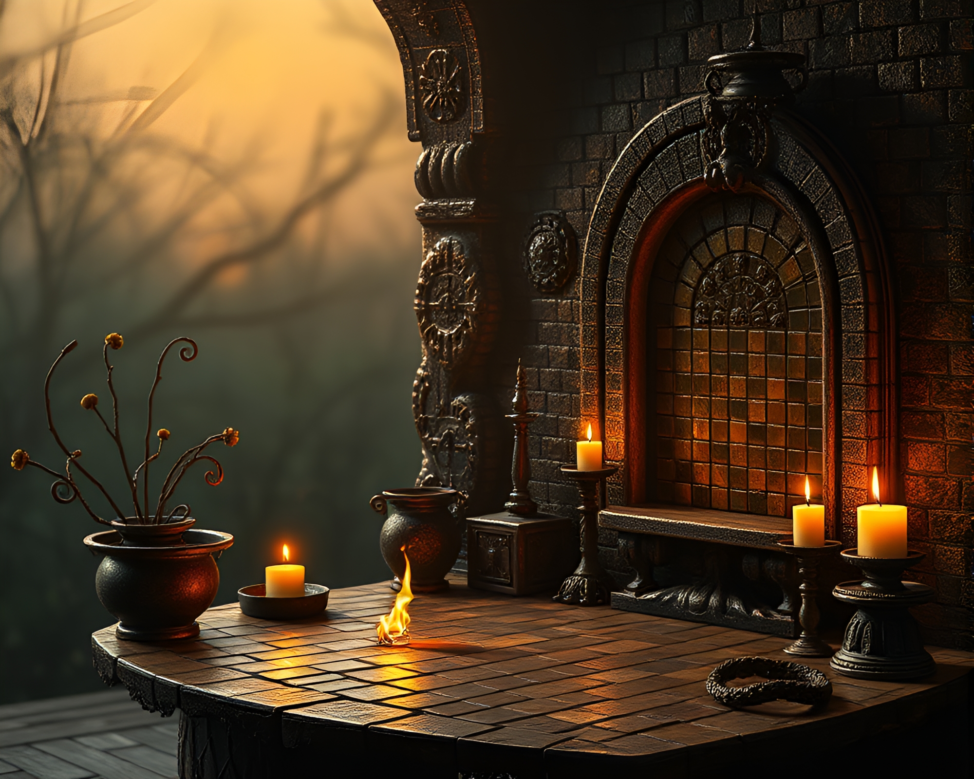 Rusty Pocketknife in Mosaic Necromantic Candlelight Scene – free AI stock image