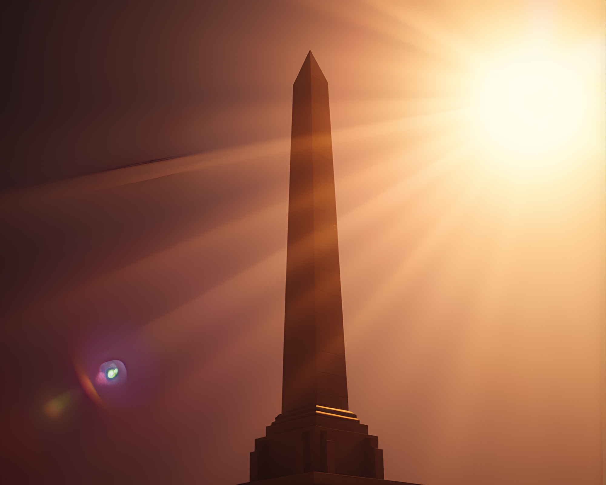 Sun Glares Through Stained Glass Obelisk – free AI stock image