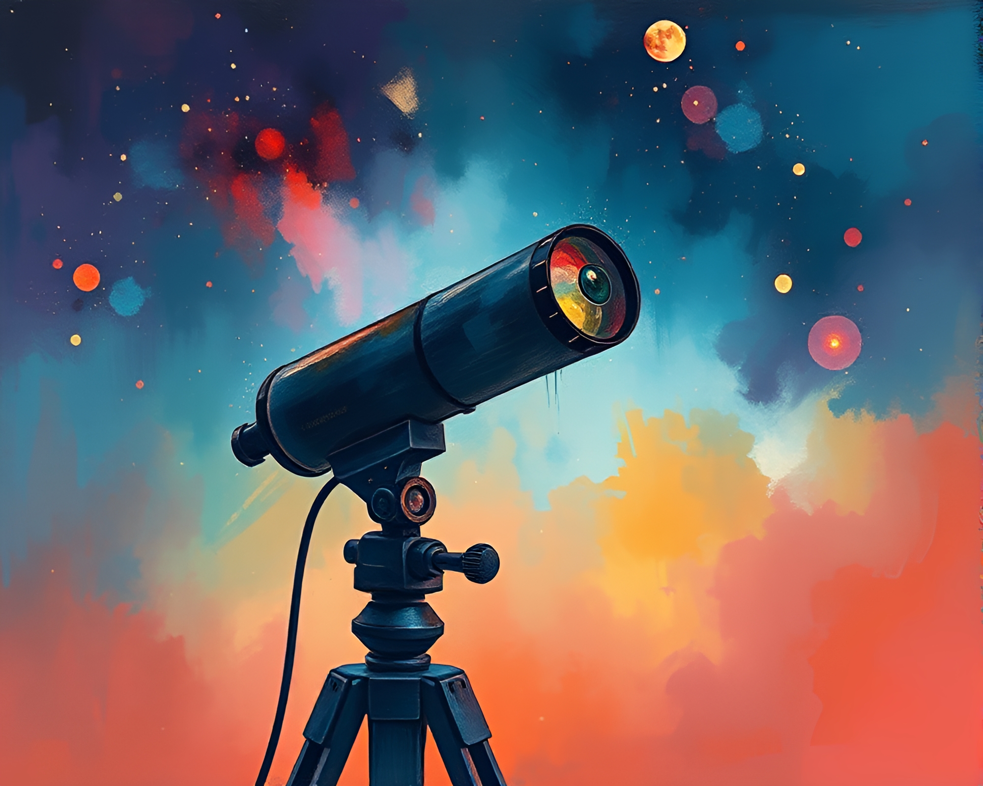 Telescope’s Glimpse: Jewel Tones Sumi-e Artwork – free AI stock image