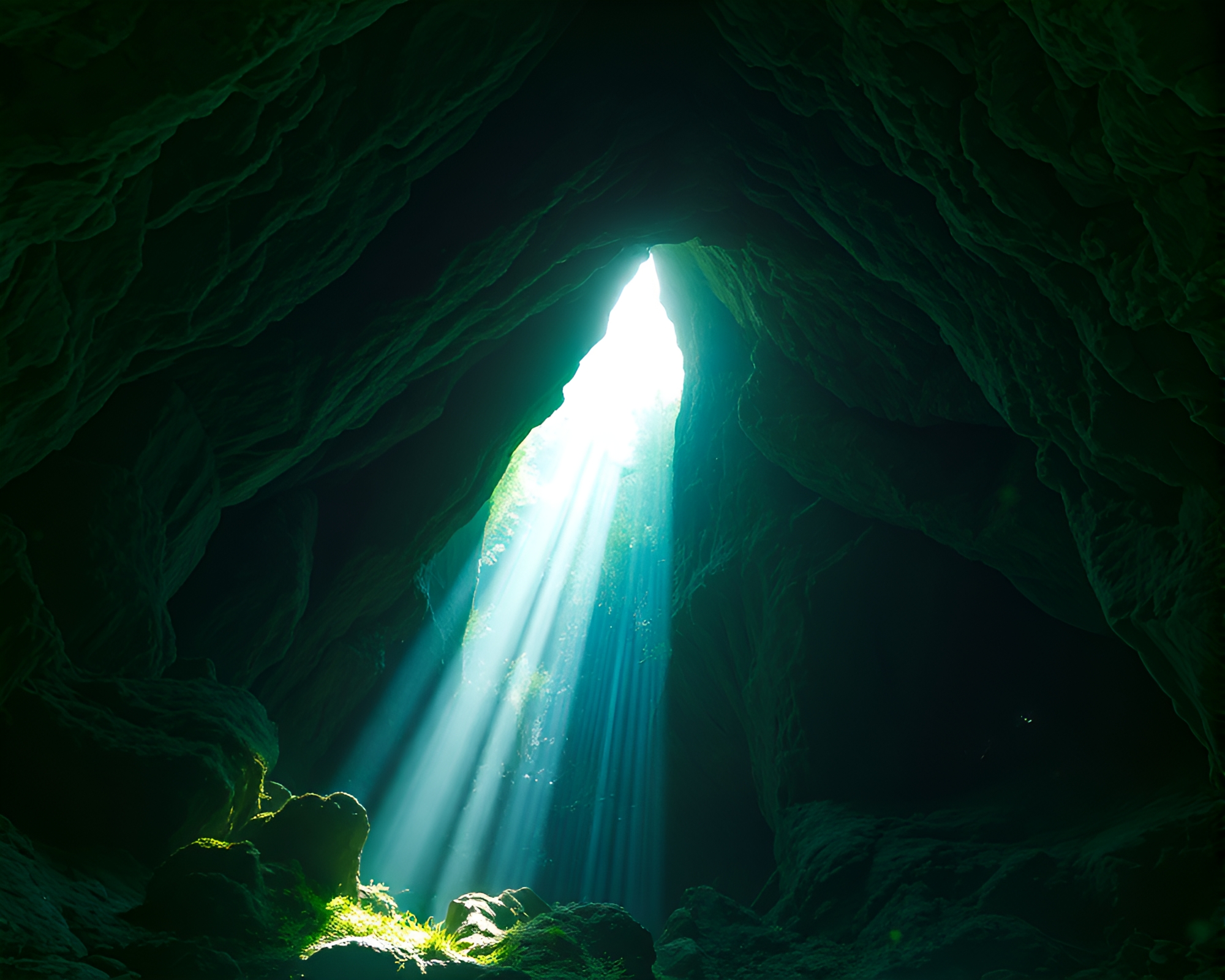 Enchanted Glacial Cave with Grid Overlay Composition – free AI stock image