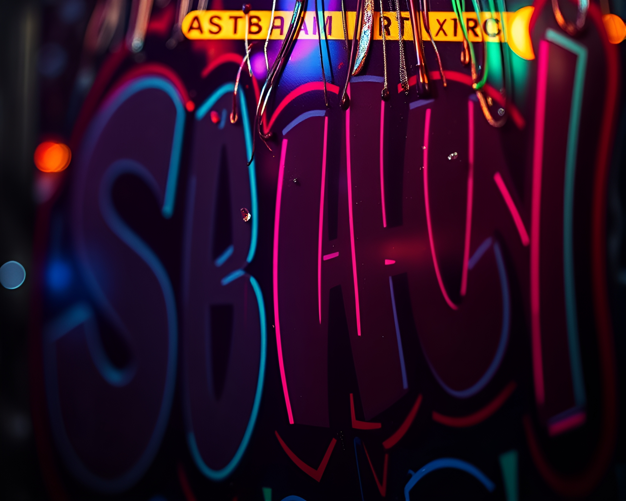 Neon Graffiti Focus Stacking Under Stained Glass Light – free AI stock image