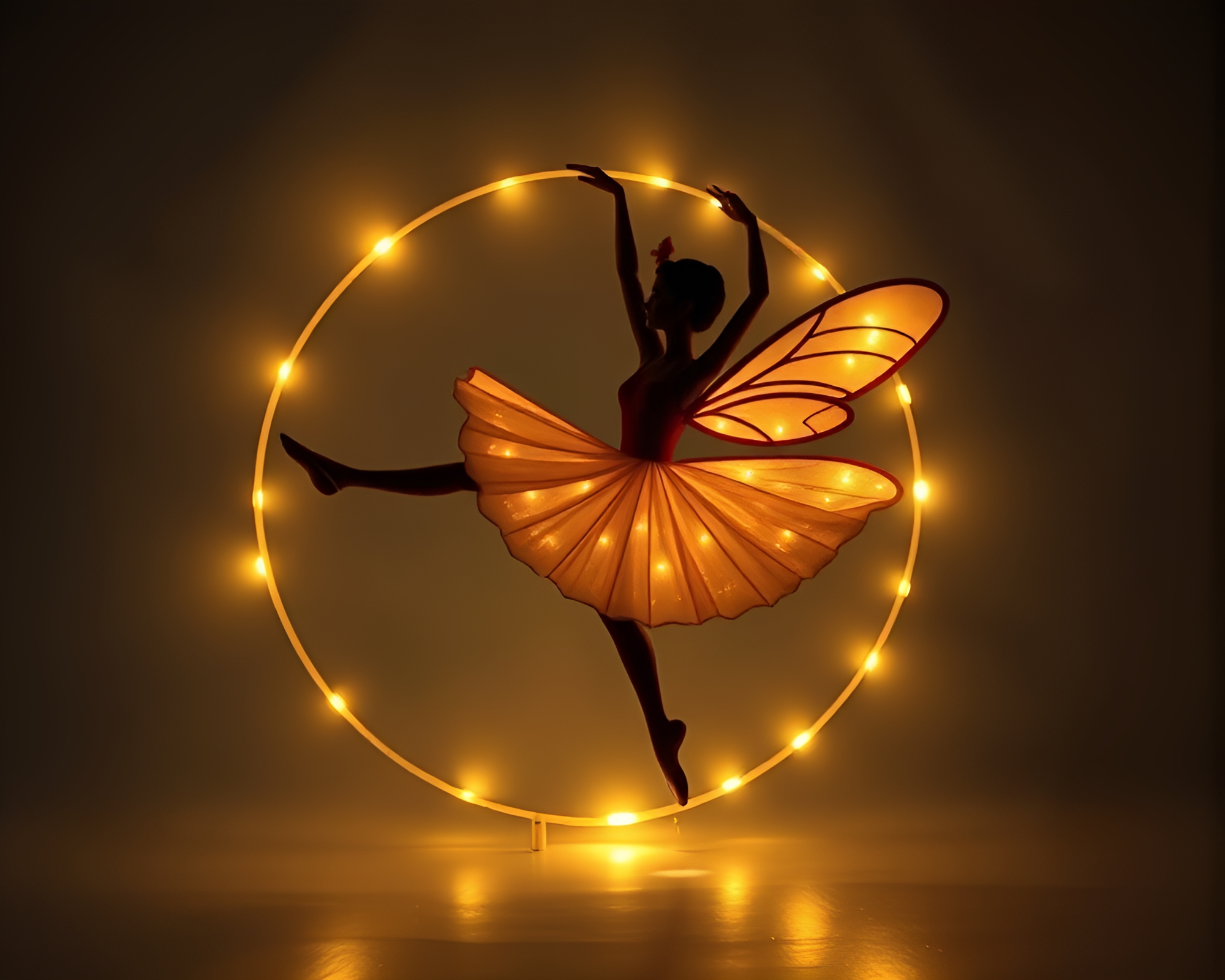Ethereal ballet dancer surrounded by tear-shaped fireflies – free AI stock image