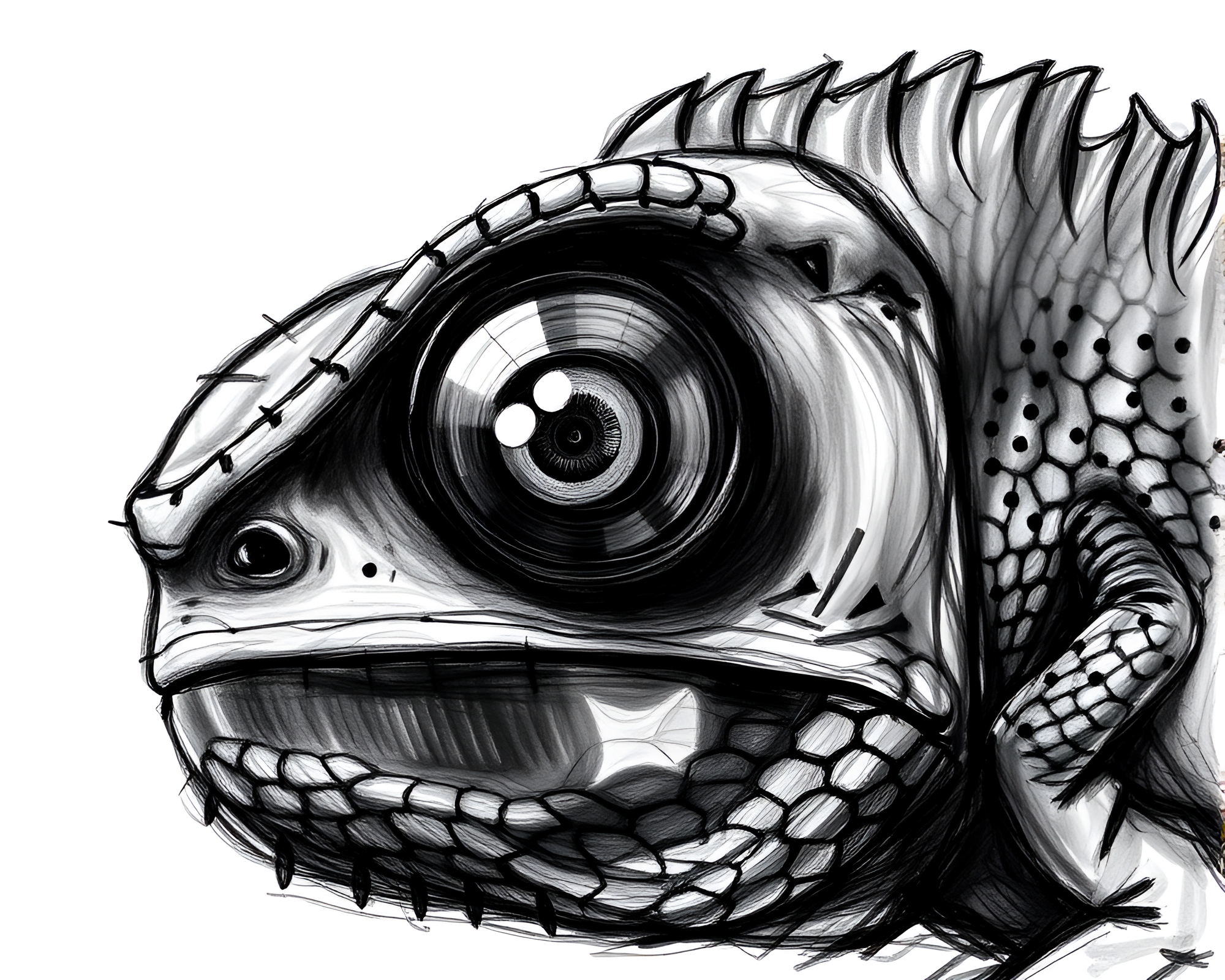 Charcoal Sketch of a Chameleon in Monochrome Blue – free AI stock image