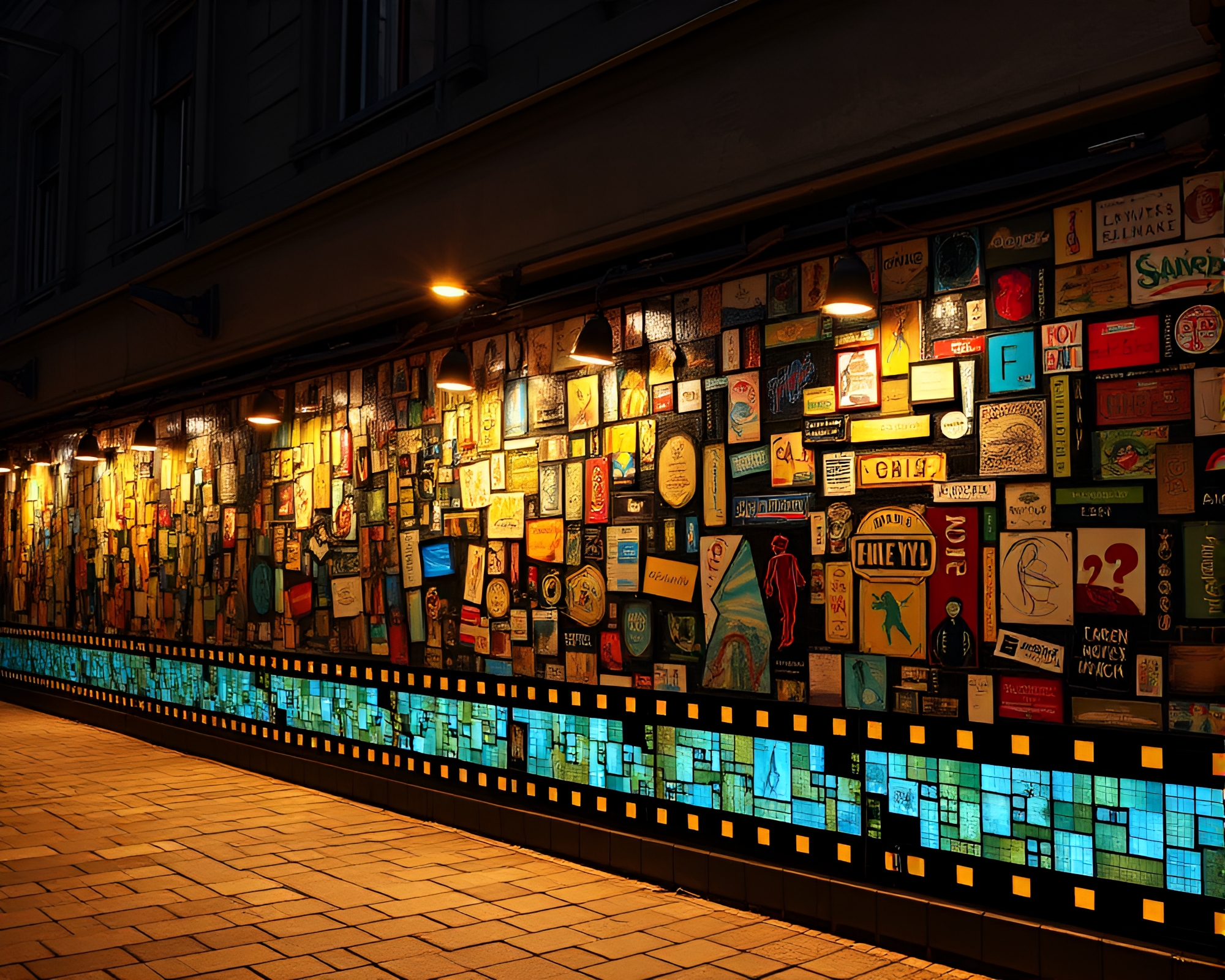 Street Art Satyr Mosaic Lighting Film Strip Border – free AI stock image