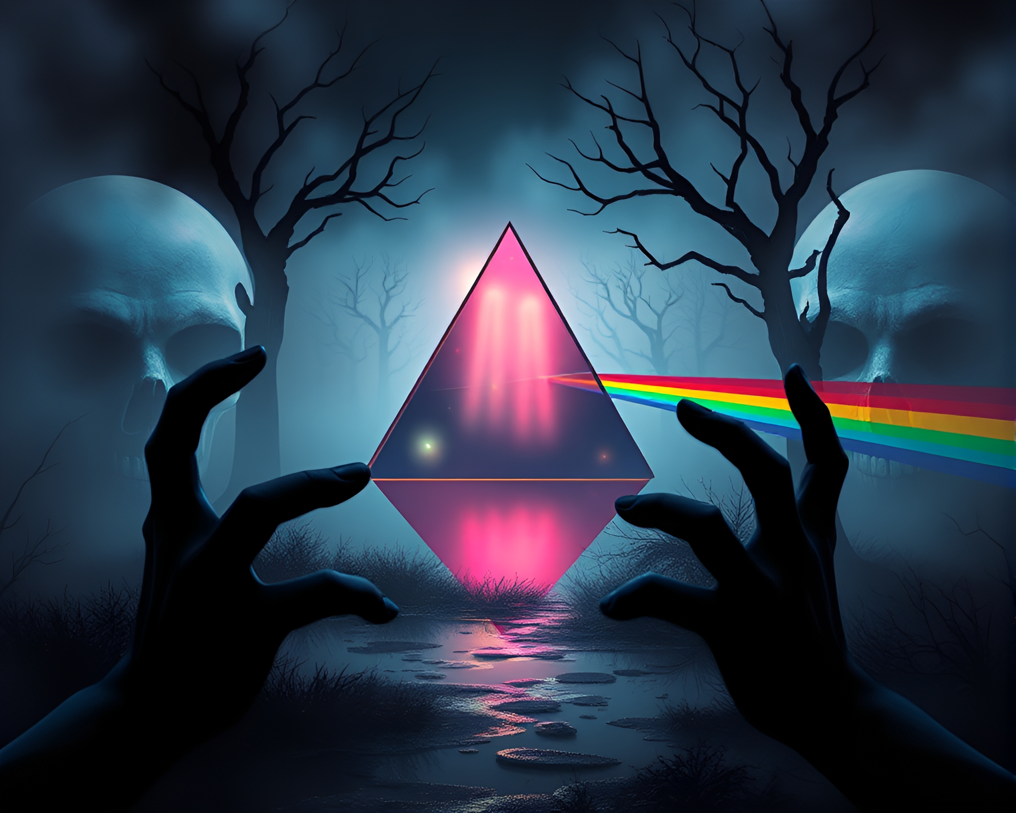 Prismatic Haunted Mirror Reflecting Vivid Colors – free AI stock image