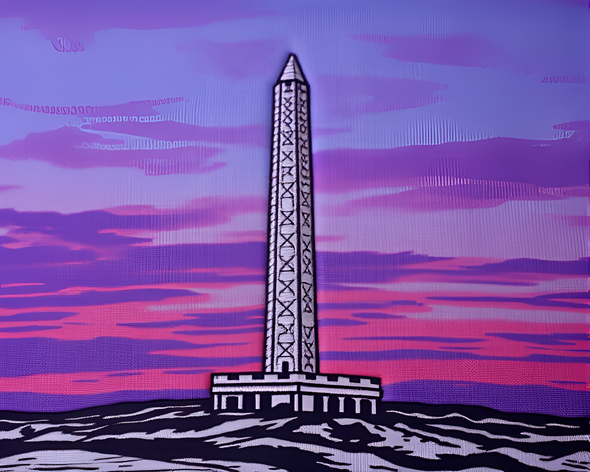 Twilight Obelisk Engraved Composition – free AI stock image