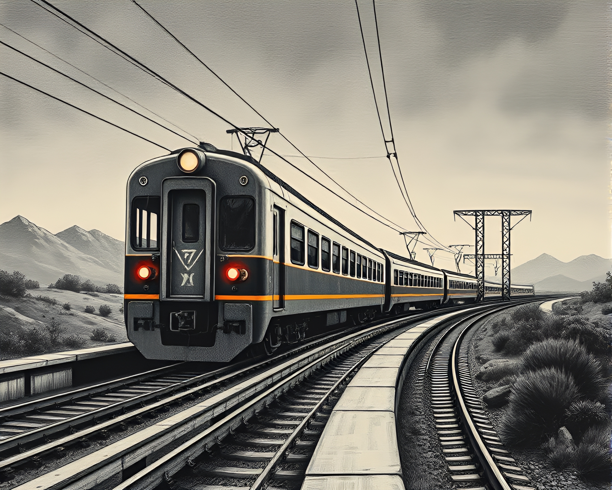 Retro Magnetic Levitation Train in Asymmetrical Balance – free AI stock image