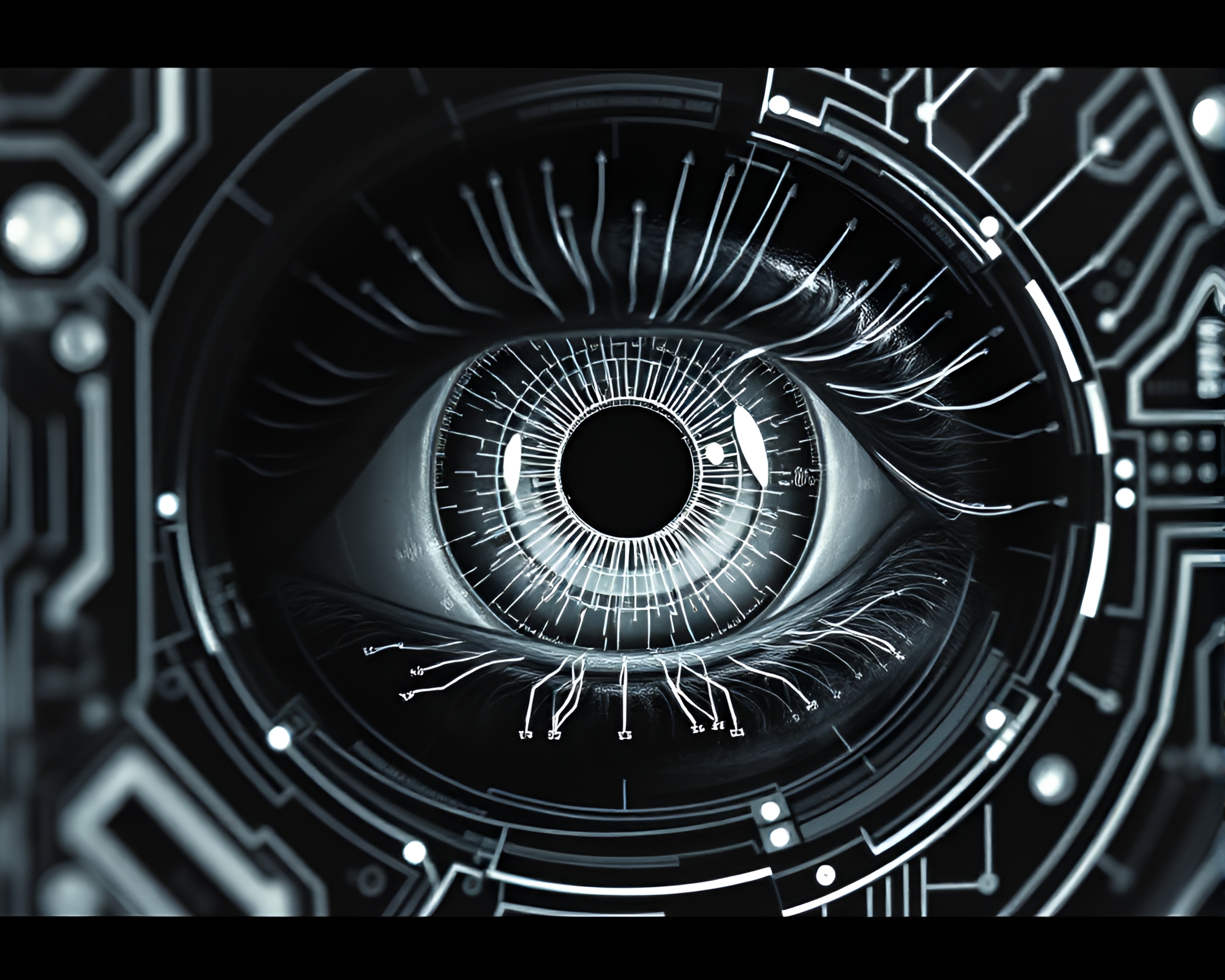 Cybernetic Eye Blueprint Hatching Composition – free AI stock image