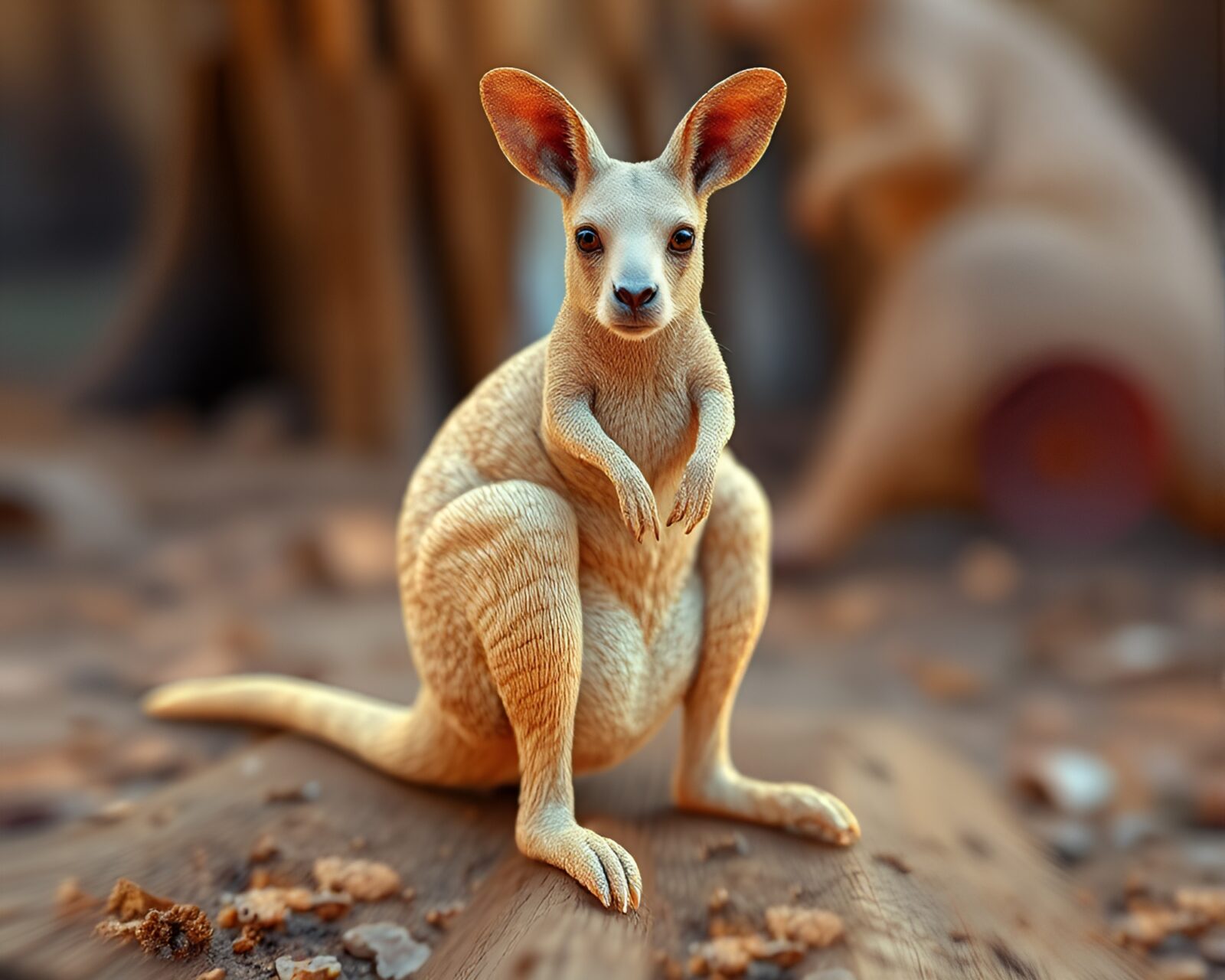 Majestic kangaroo with rainbow light on textured wood background