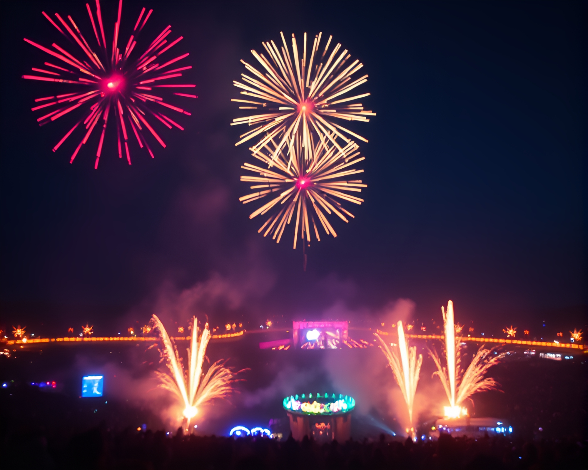 Time Traveler Festival: Frame of Fireworks Glow – free AI stock image