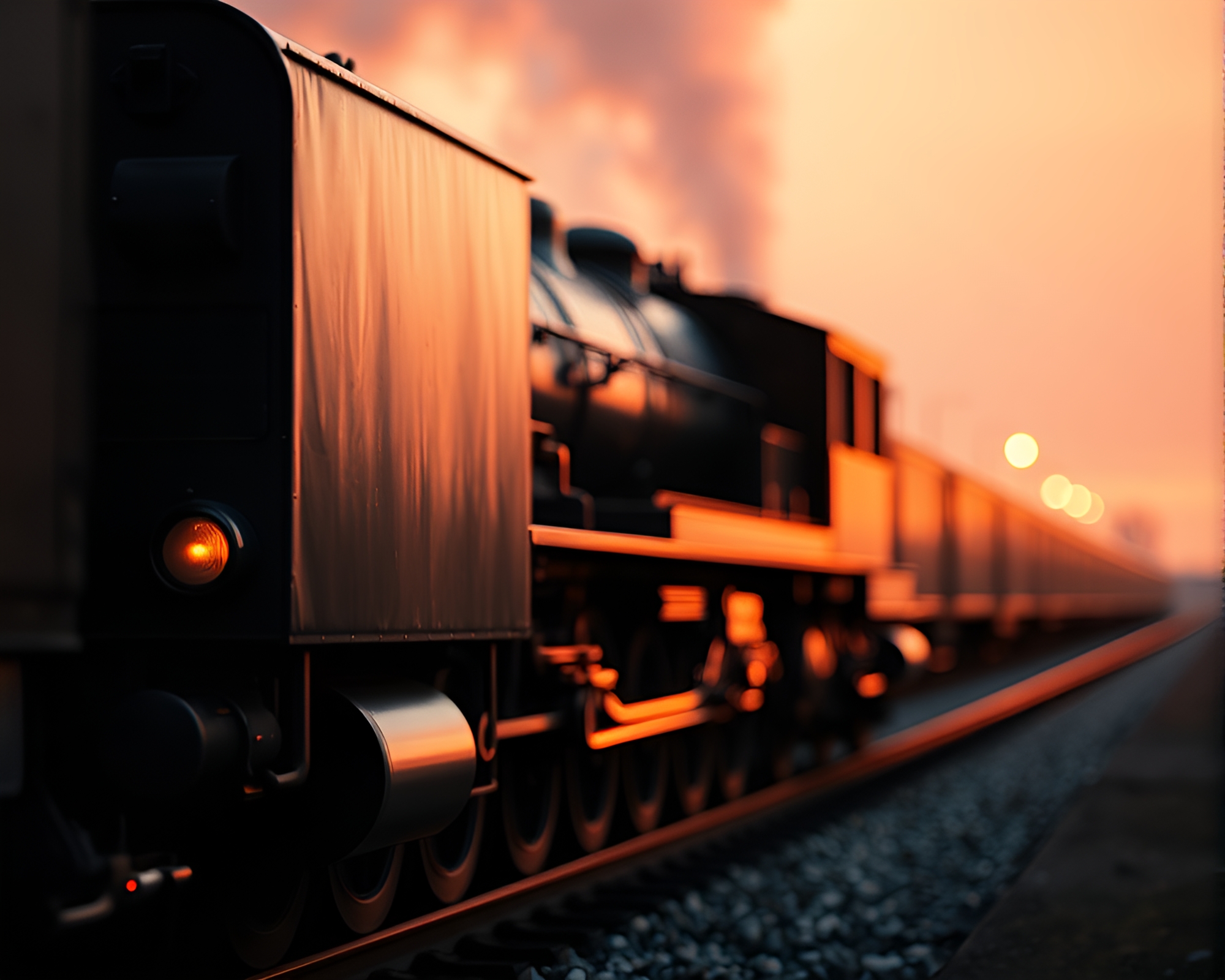 Vintage Steam Locomotive in Peachy Stipple Twilight – free AI stock image