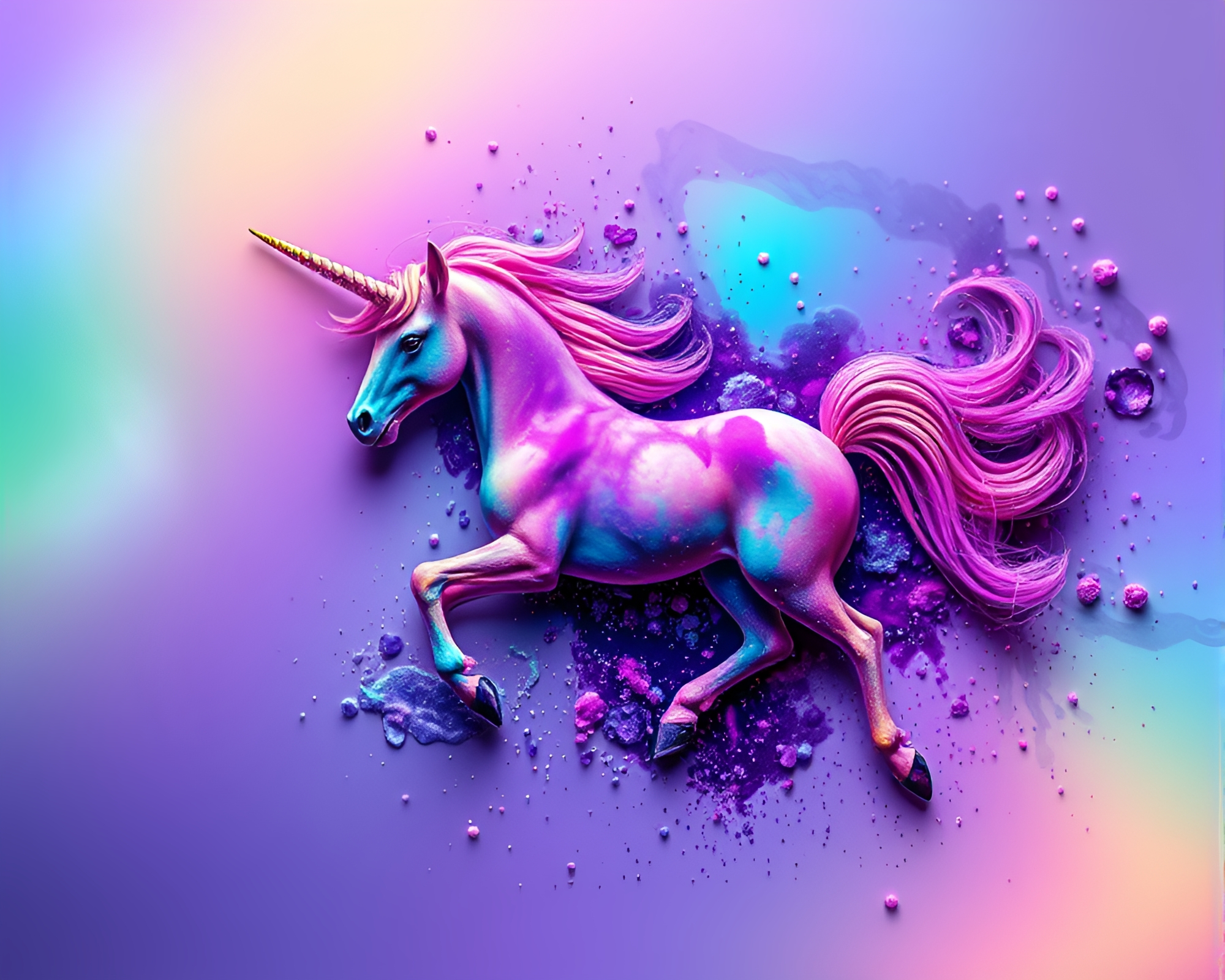 Ink Splattered Unicorn with Rainbow Light – free AI stock image