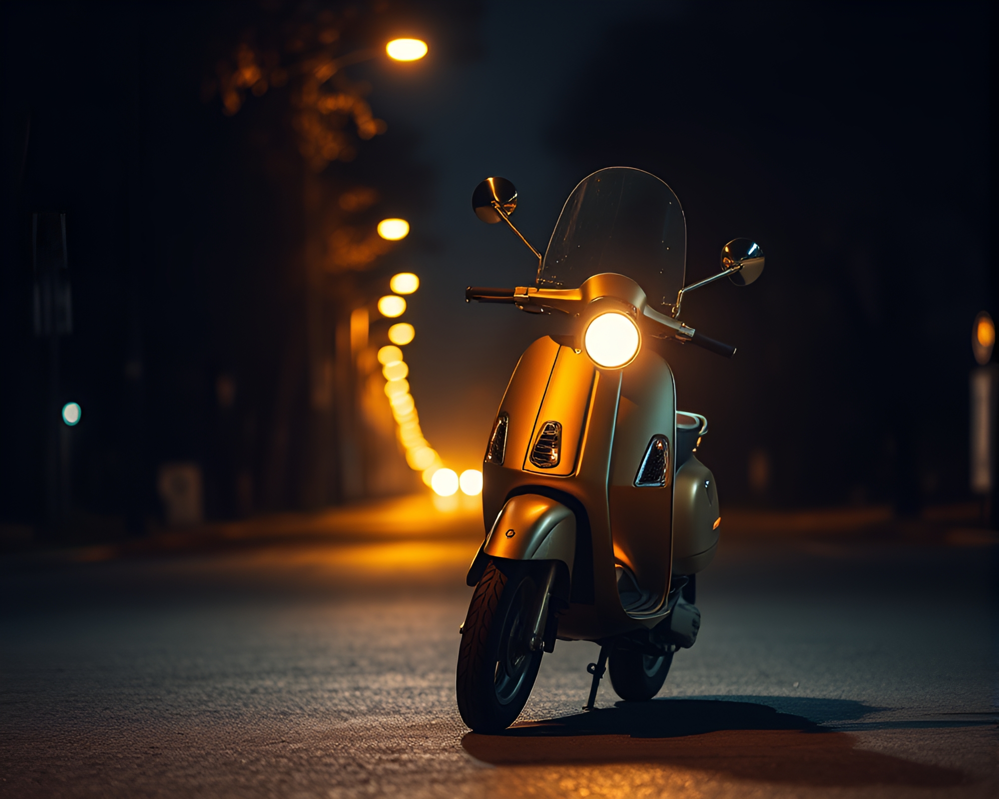 Electric Scooter Cruise through Twilight Streetlamp Glow – free AI stock image