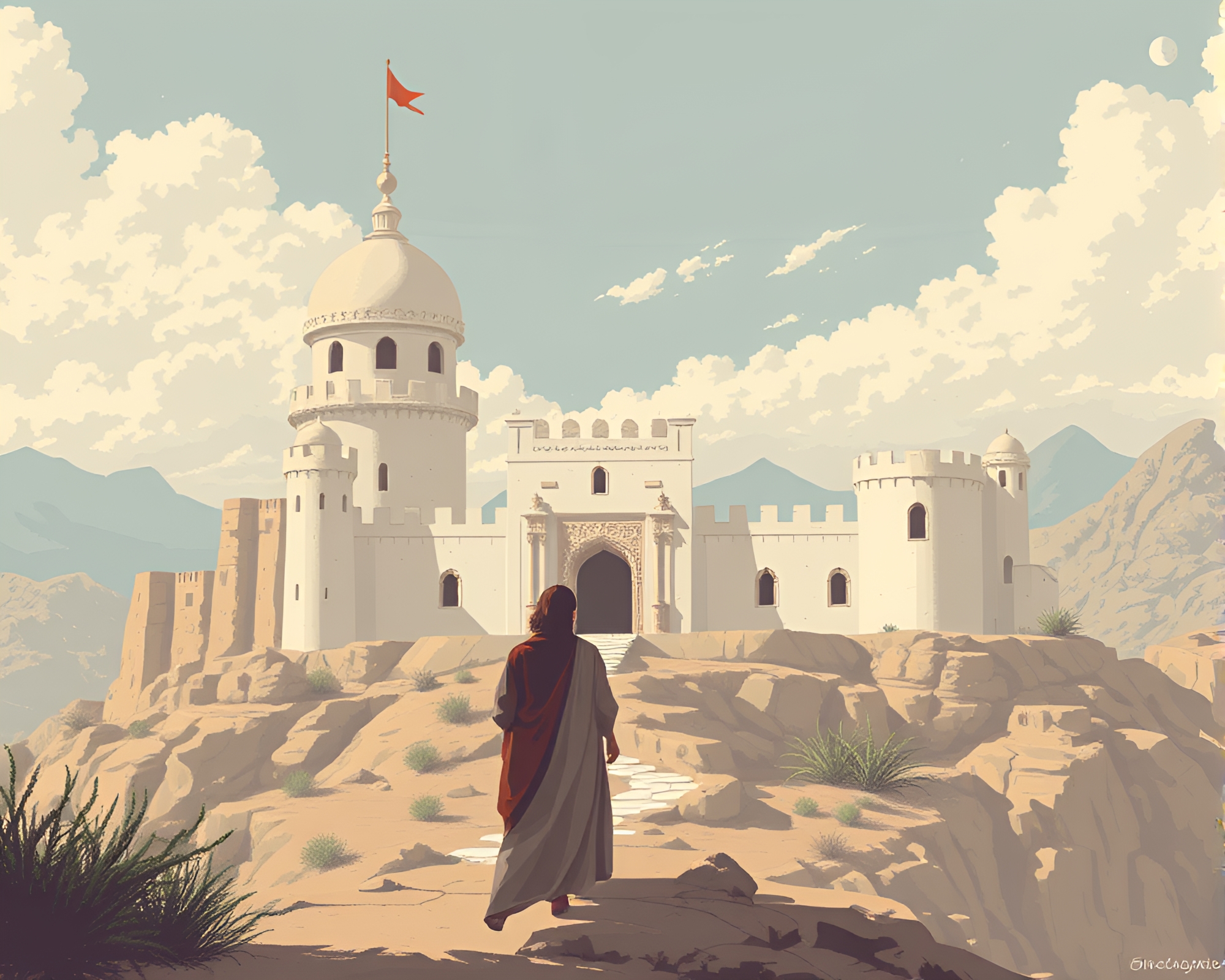 Enchanting Deserted Castle Encounter in 16-bit Style – free AI stock image