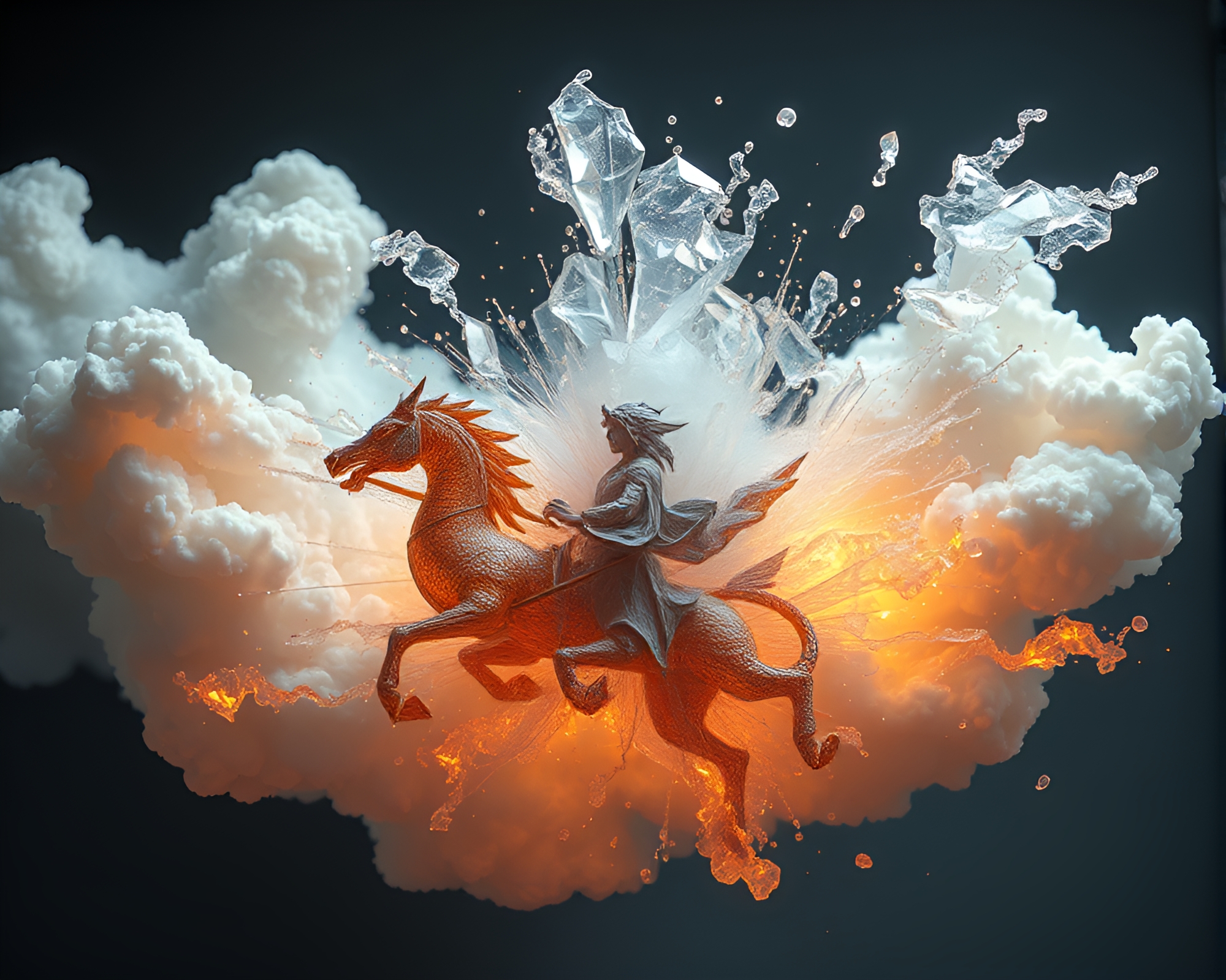 Explosion Chariot: Crystal Clarity Origami Art – free AI stock image
