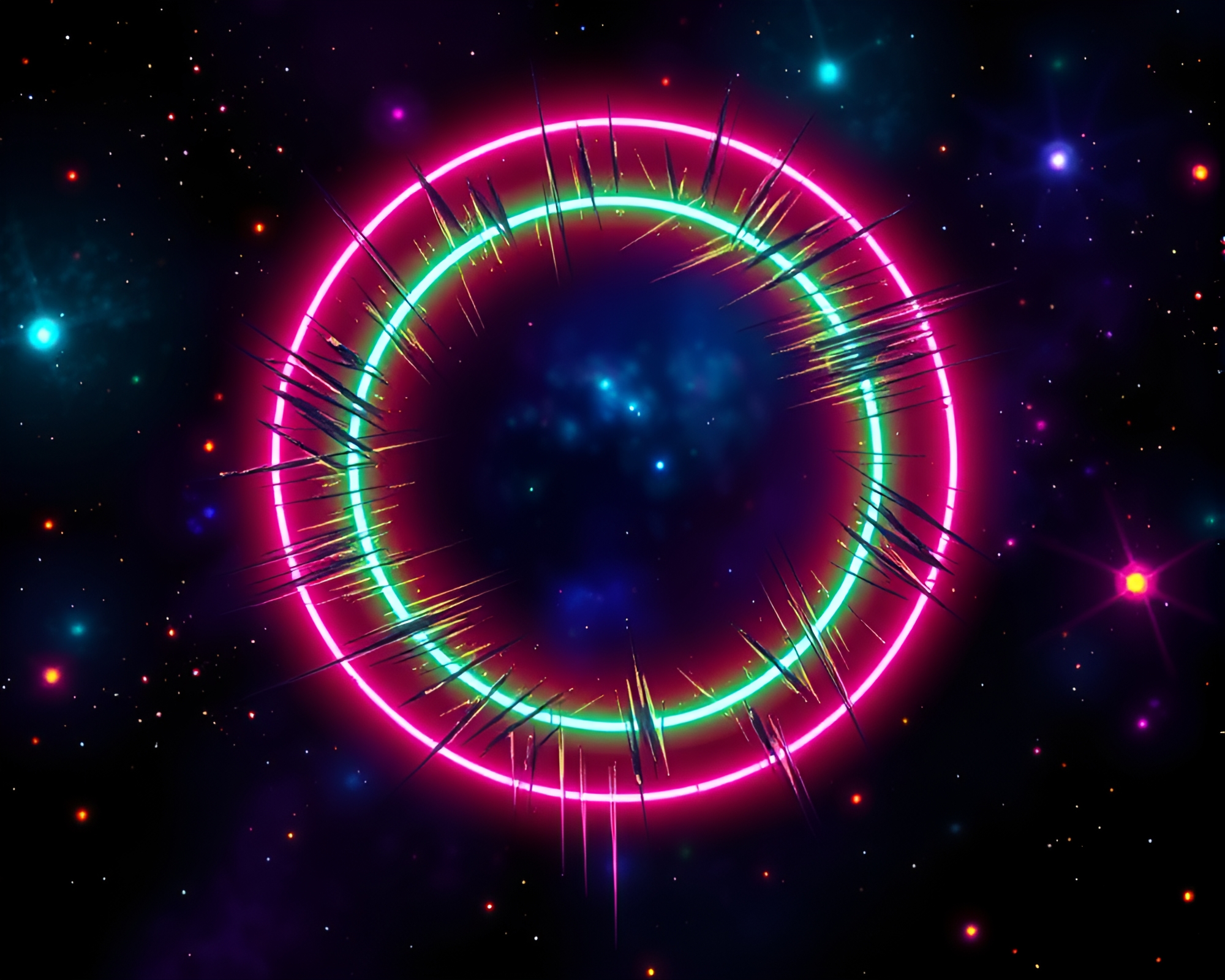 Glimmering Neon Galaxy Silhouette Illustration – free AI stock image