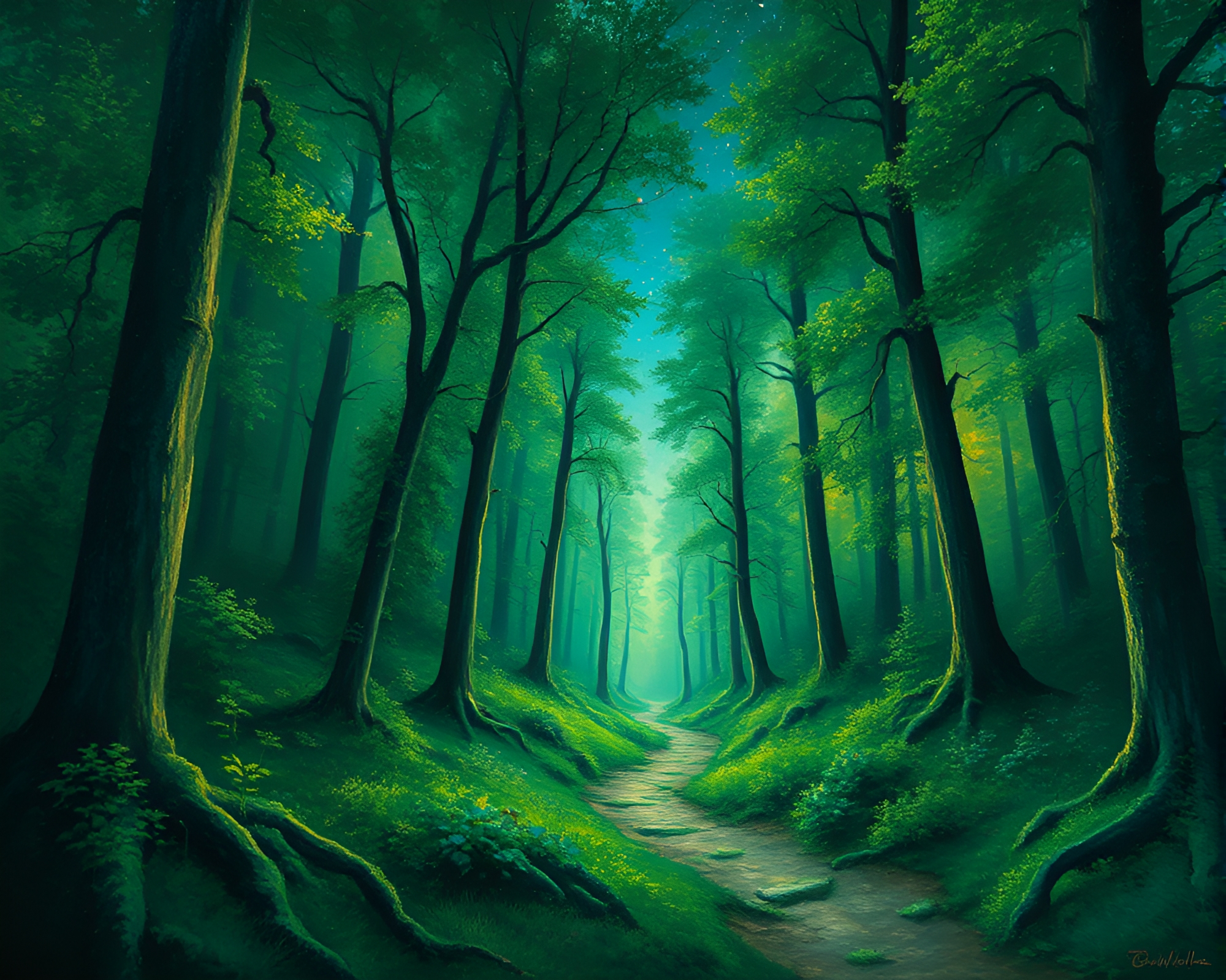 Enchanted Green Space Habitat Impressionism – free AI stock image