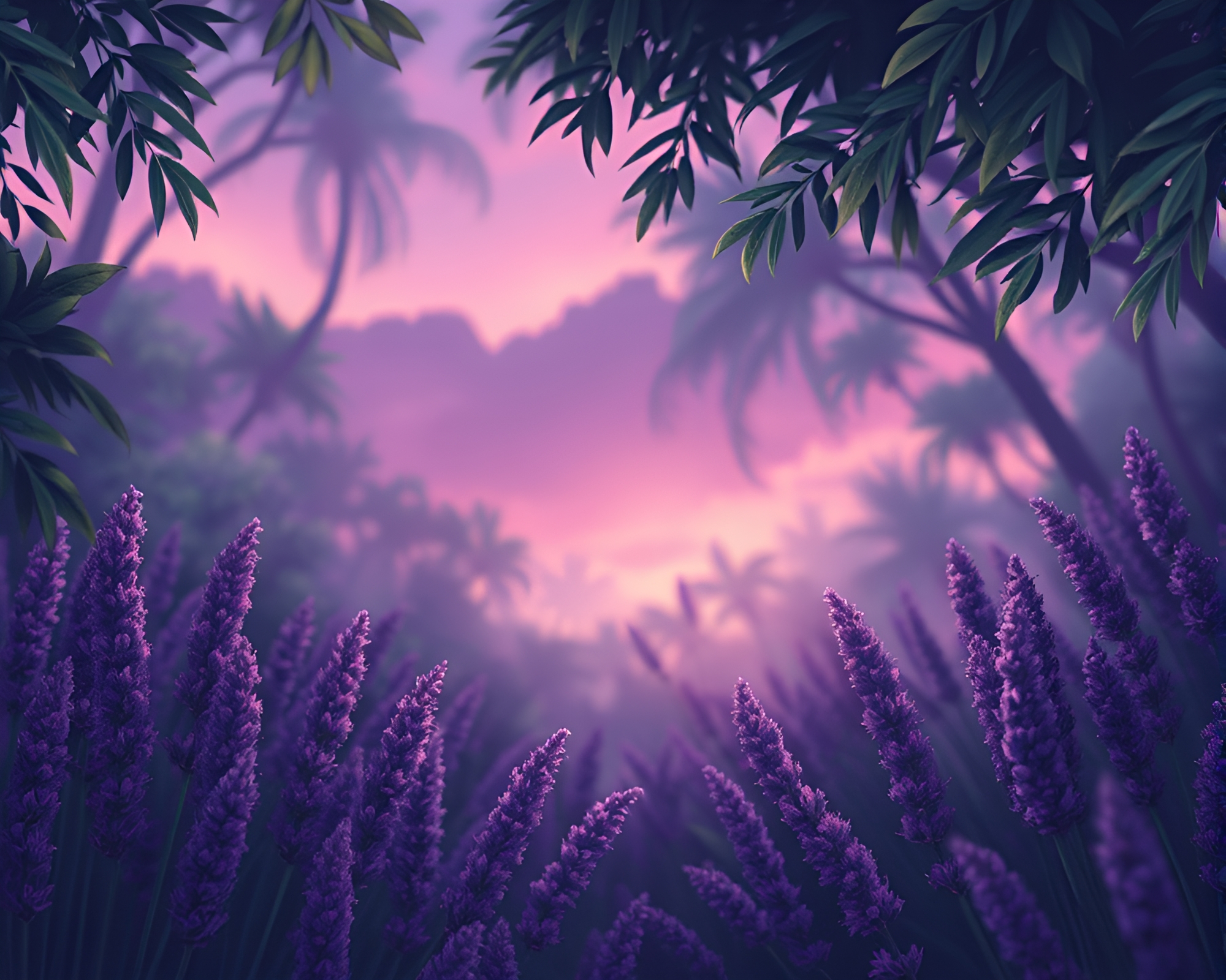 Enchanted Jungle Twilight with Soft Focus Underpainting – free AI stock image