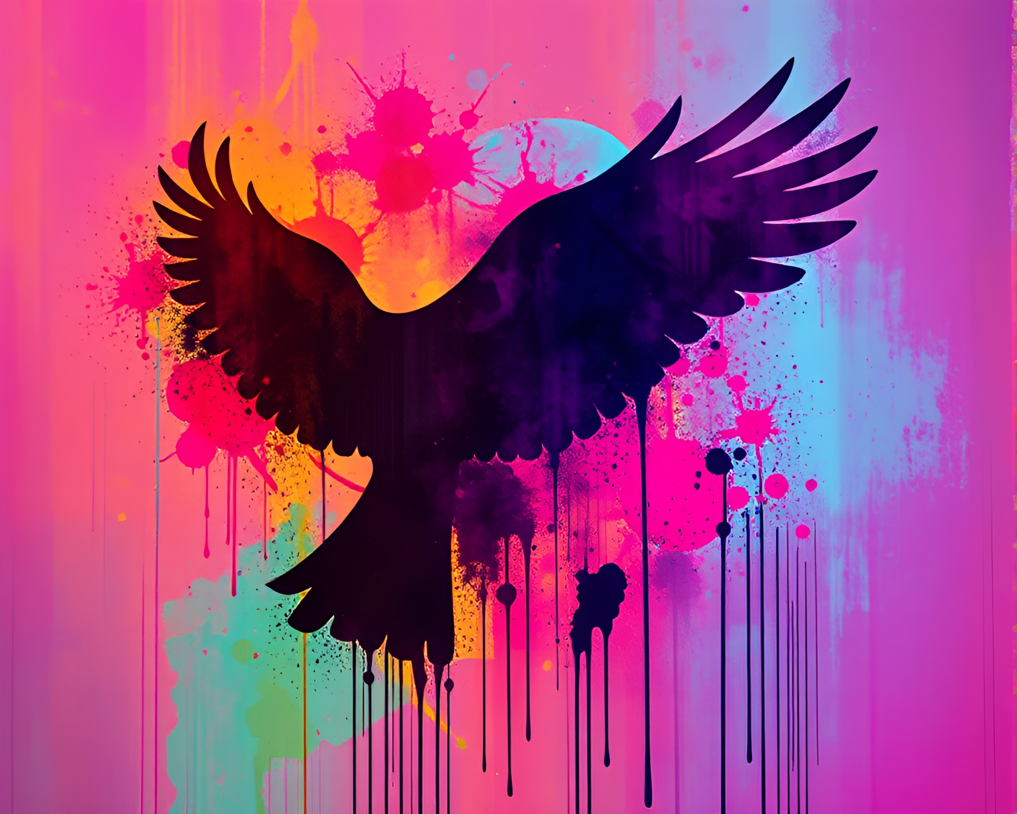 Majestic Falcon Silhouette in Surreal Graffiti World – free AI stock image