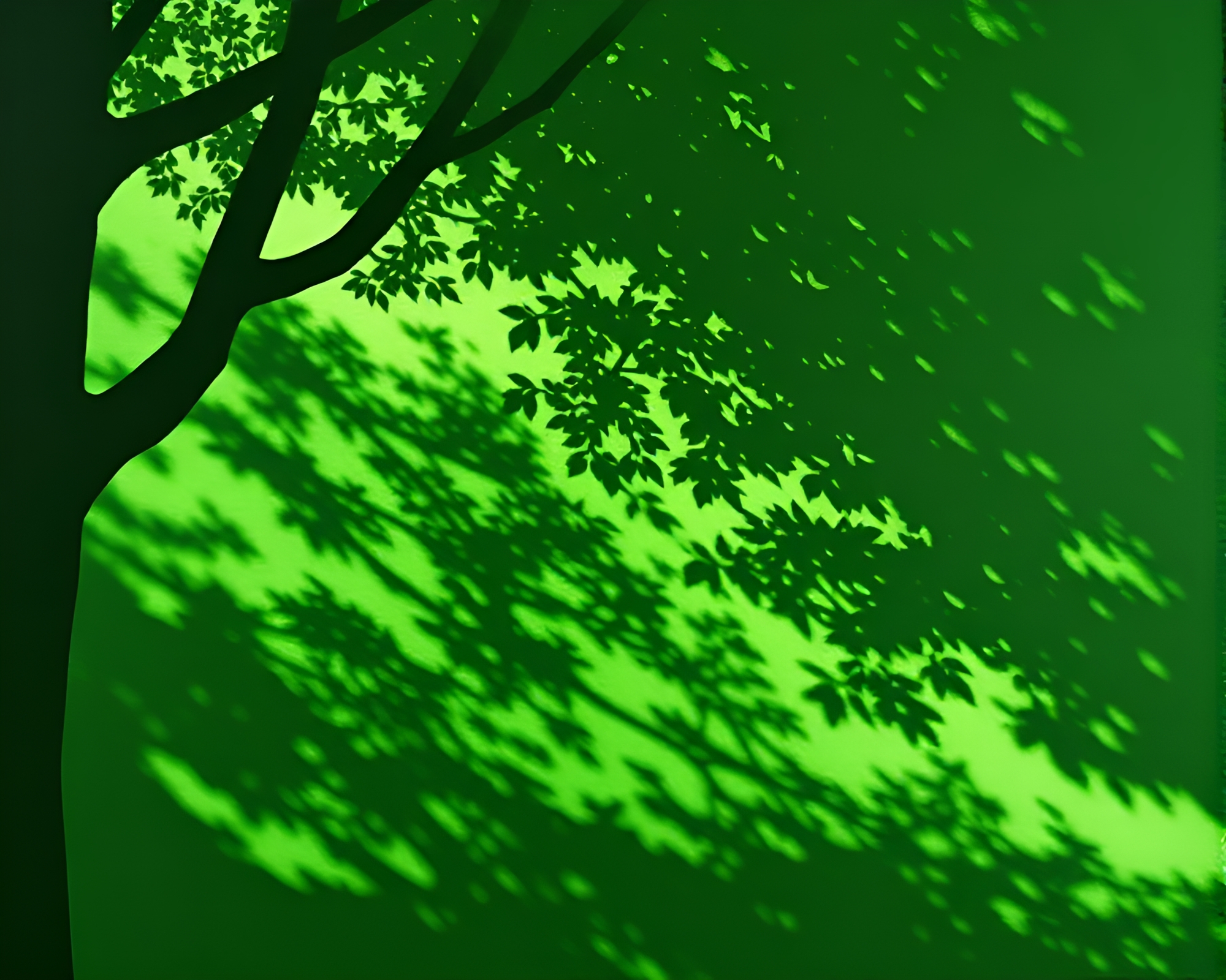 Dynamic Umbrella Stencil Shadow in Action-Painted Forest – free AI stock image