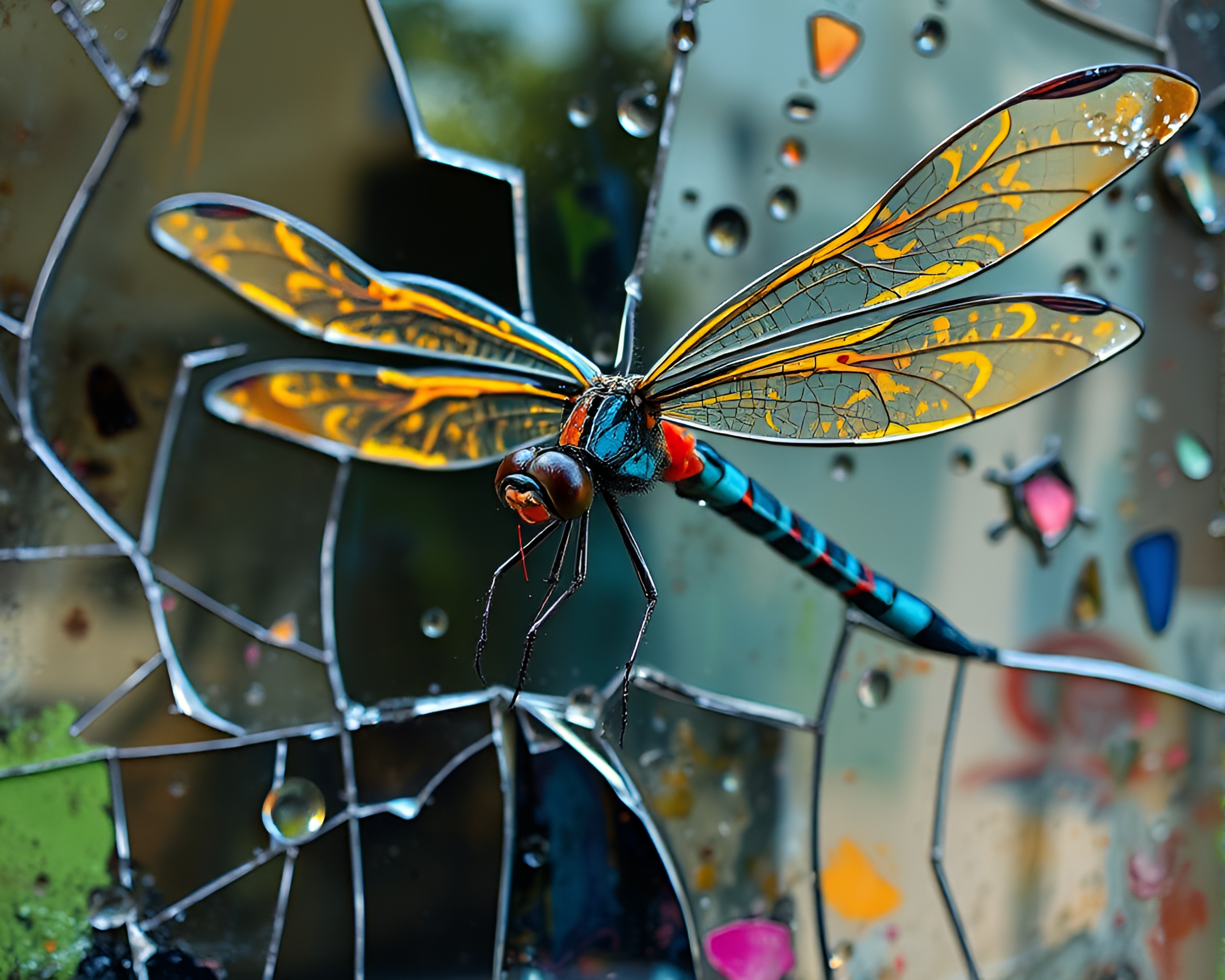 Shattered Glass Dragonfly Amid Graffiti Splendor – free AI stock image