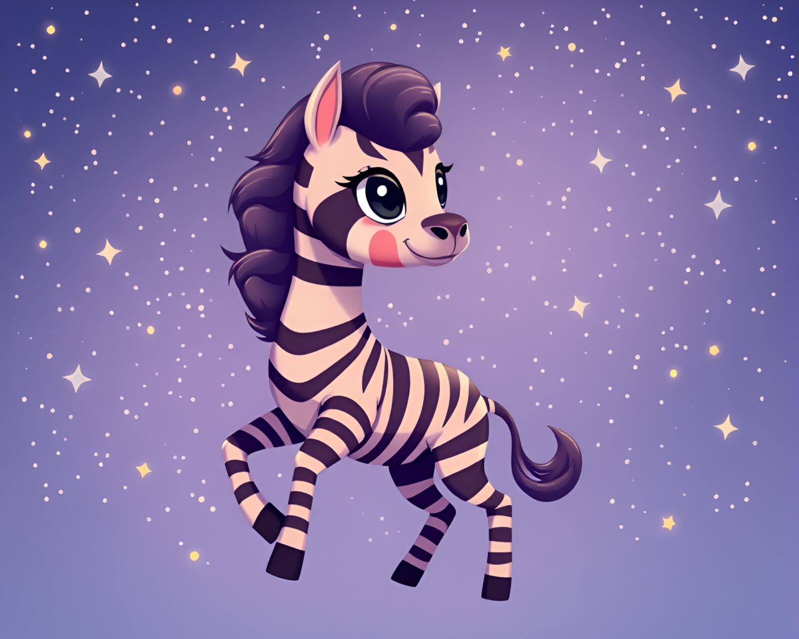 Cartoon-style chimera under starlit sky in striped landscape