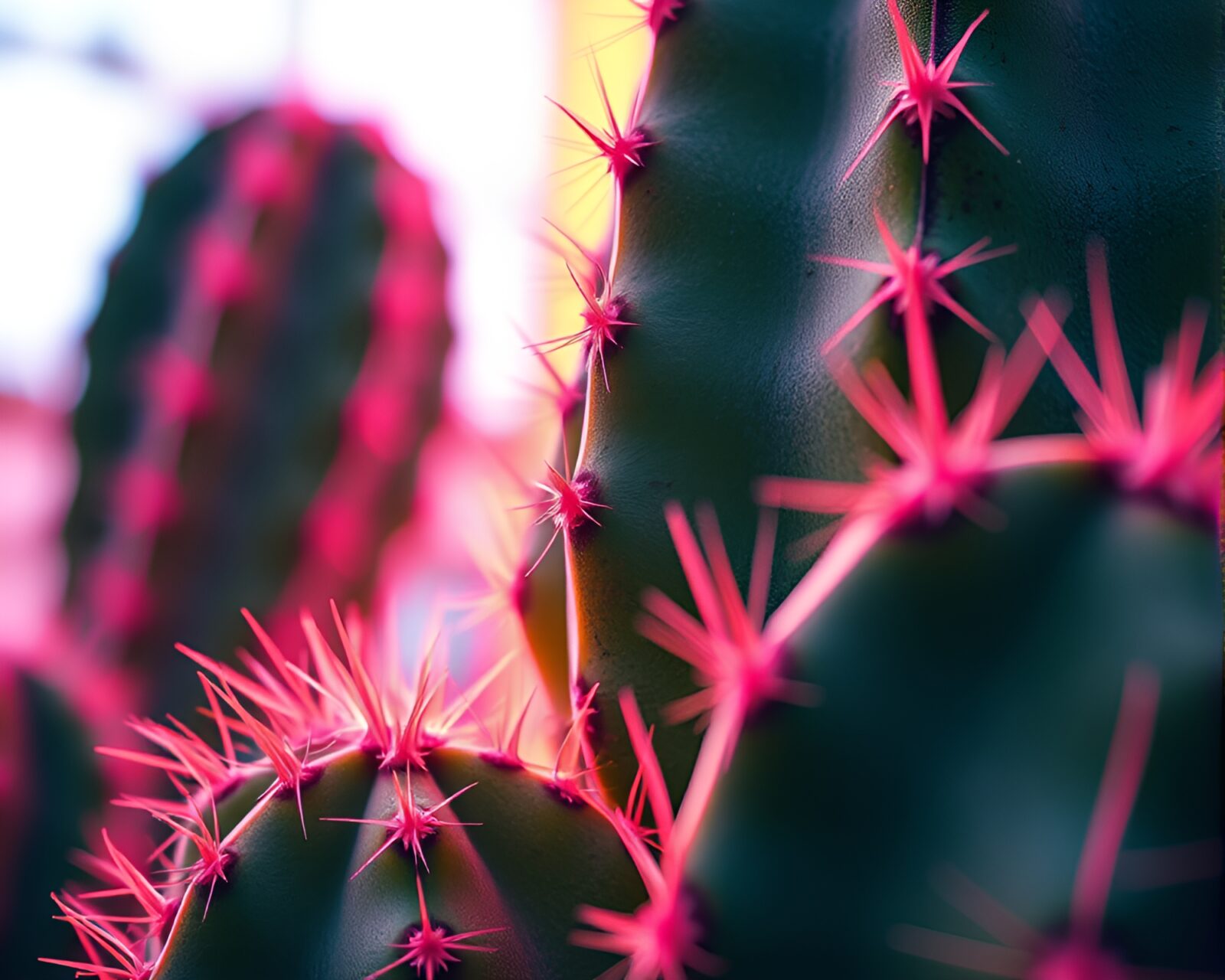 Vibrant neon cactus glowing in high definition contrast