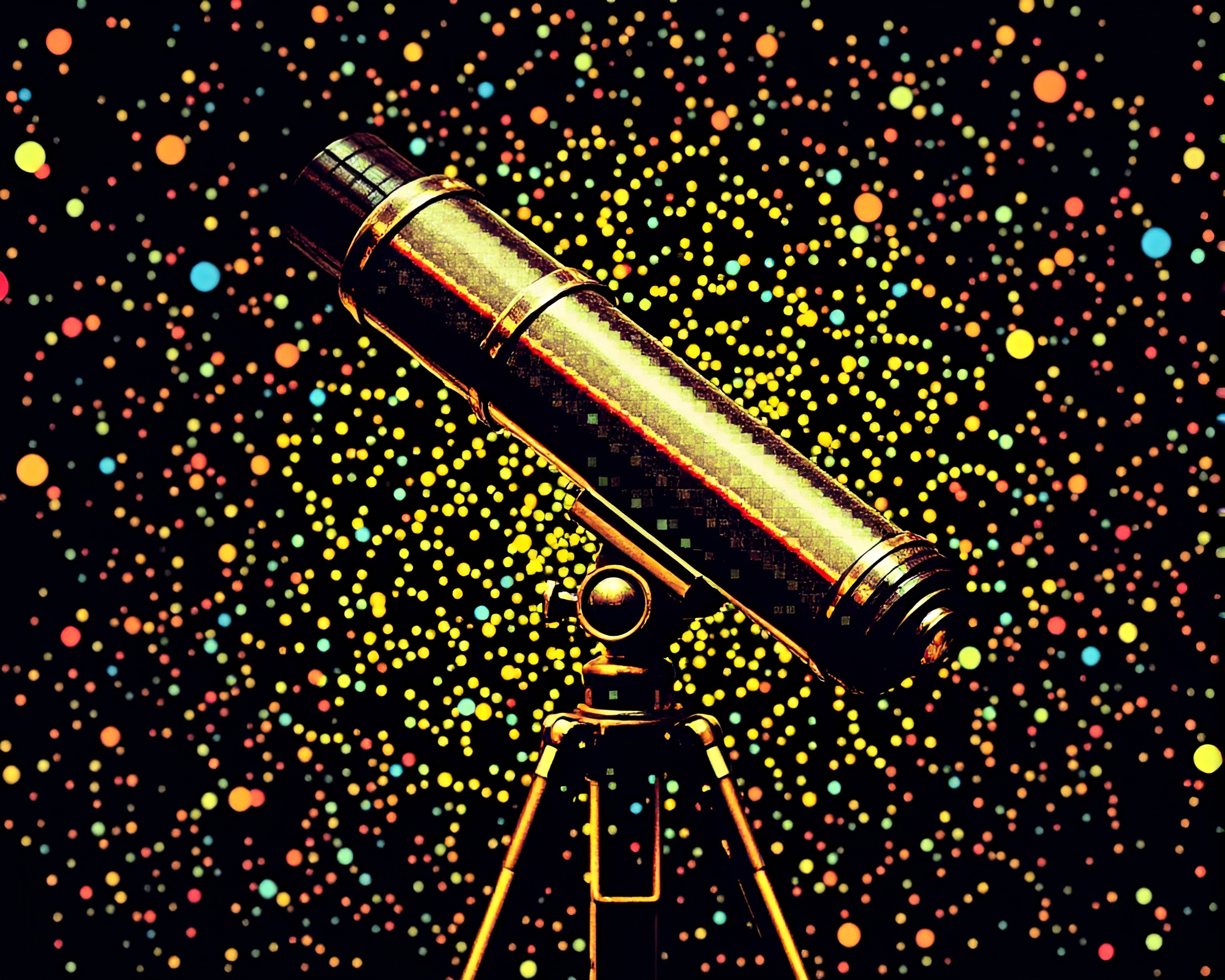 Vector Halftone Brass Telescope in Mosaic Ambience – free AI stock image
