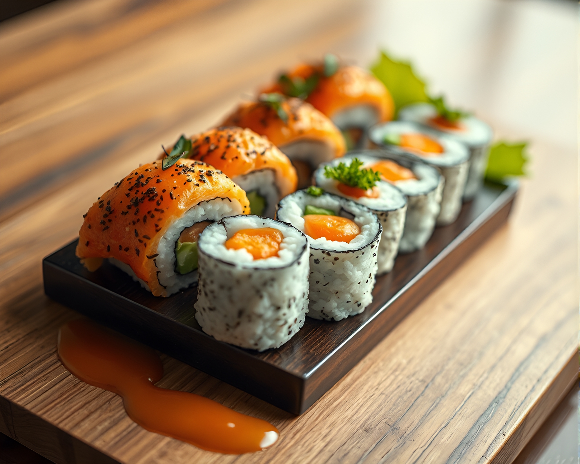 Hyper-realistic Sushi Platter with Depth Layering – free AI stock image