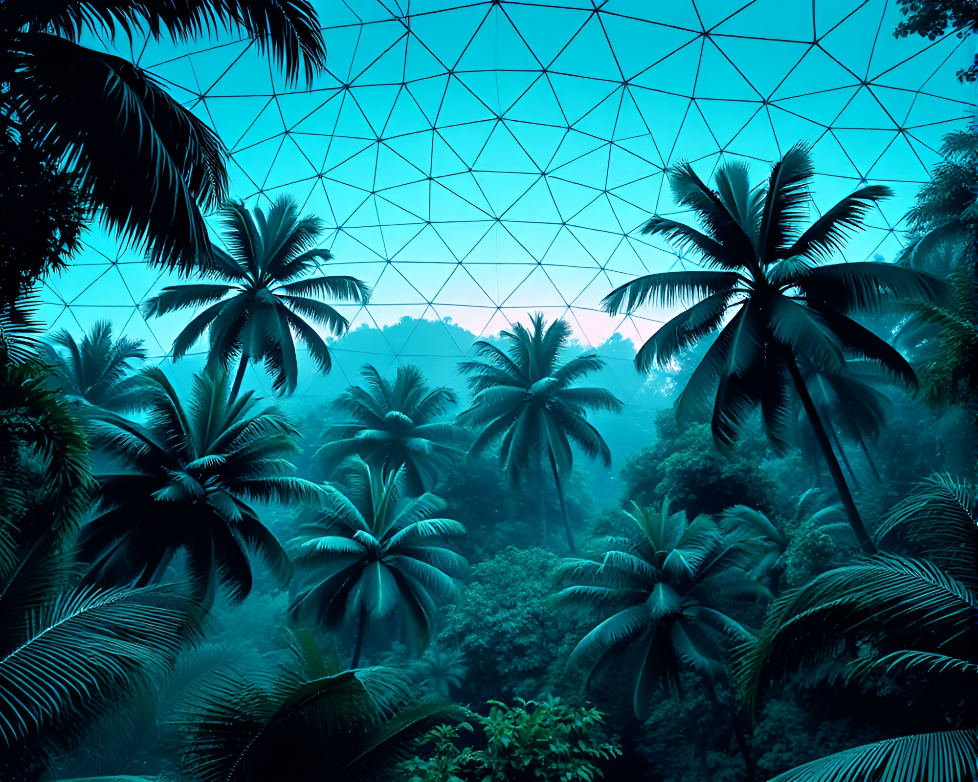 Synthwave Rainforest Canopy: Turquoise Serenity – free AI stock image